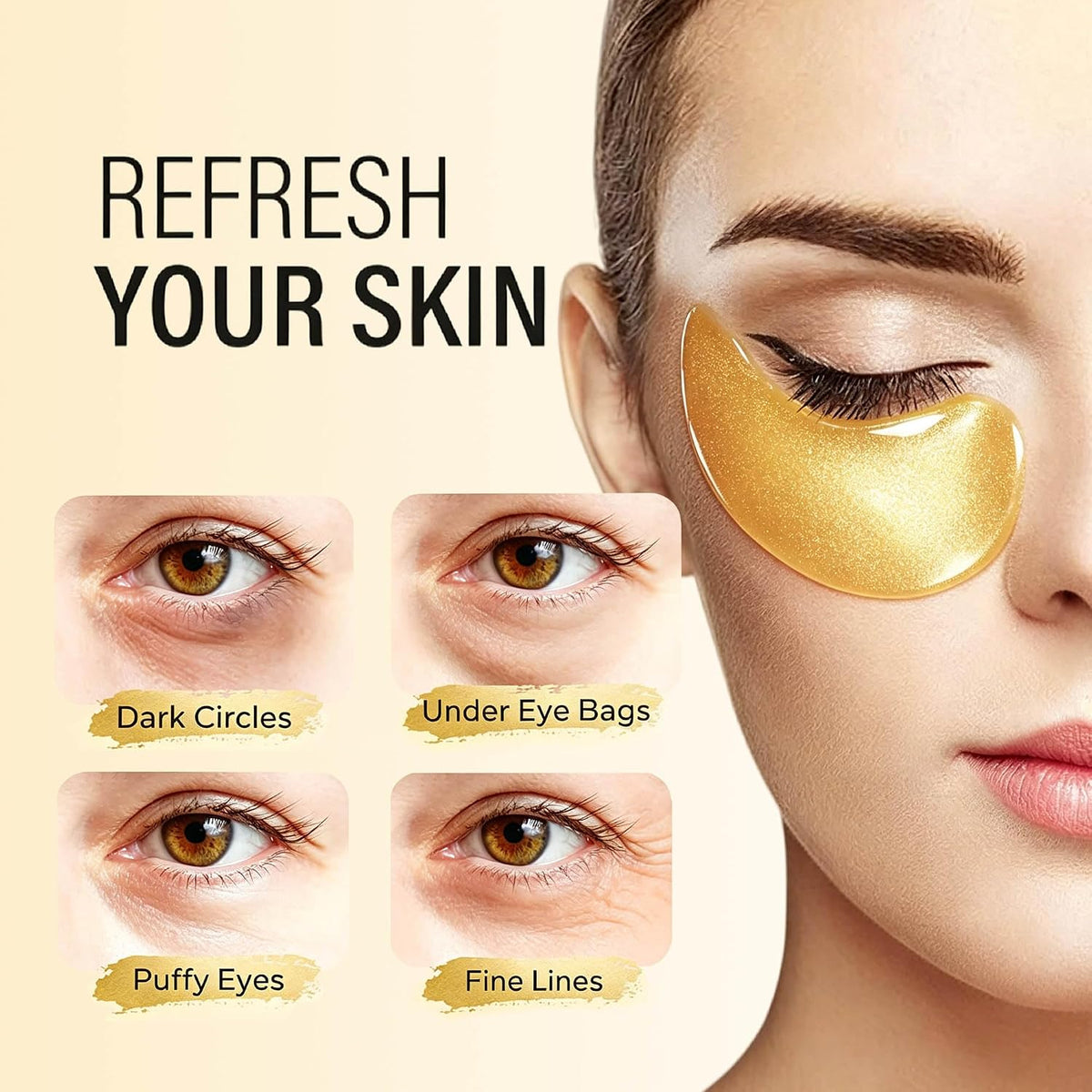 Maskiss 24K Gold Under Eye Patches (15 Pairs), Eye Mask, Collagen Skin Care Products, Eye Patches for Puffy Eyes, Eye Masks for Dark Circles and Puffiness