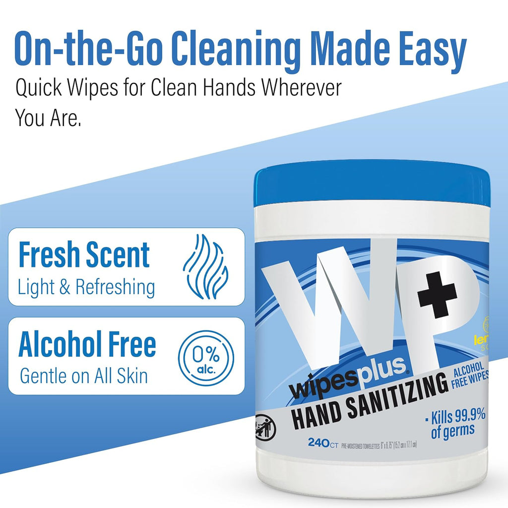 WIPESPLUS Hand Sanitizing Wipes Canister Alcohol Free for Home and Business, 240 Count