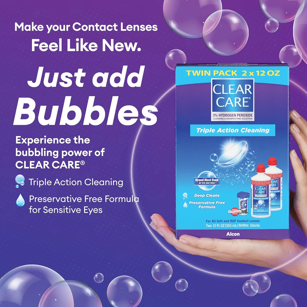 CLEAR CARE Cleaning & Disinfecting Contact Lens Solution, 12 Fl Oz, 2 Pack