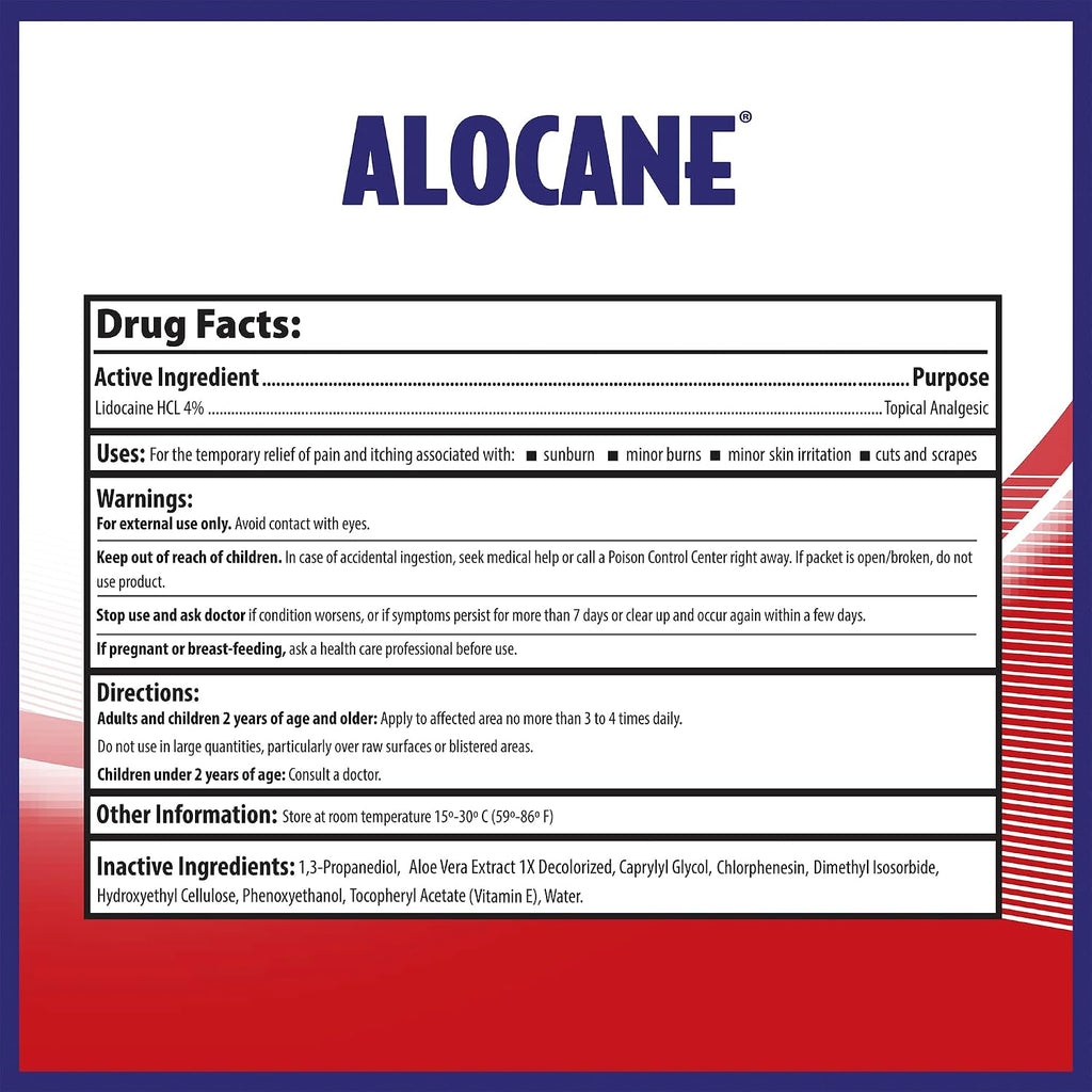 ALOCANE® Emergency Burn Gel Maximum Strength 4% Lidocaine Individual Use Packets,Commercial Grade, for Restaurants, Manufacturing, Other Heat Related Work environments, for Commercial Use Only, 24 Ct