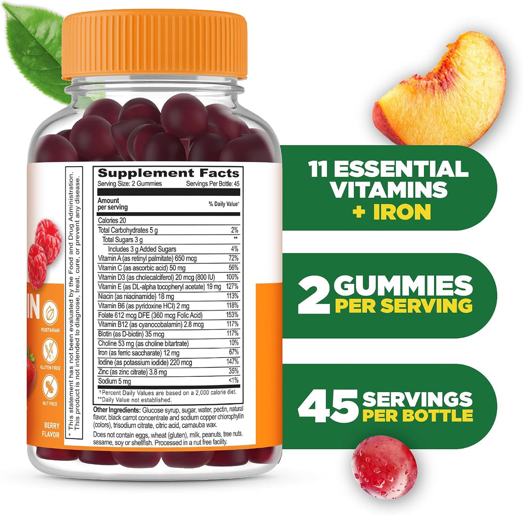 Lifeable Multivitamin with Iron Gummies for Women and Men, 90 Count