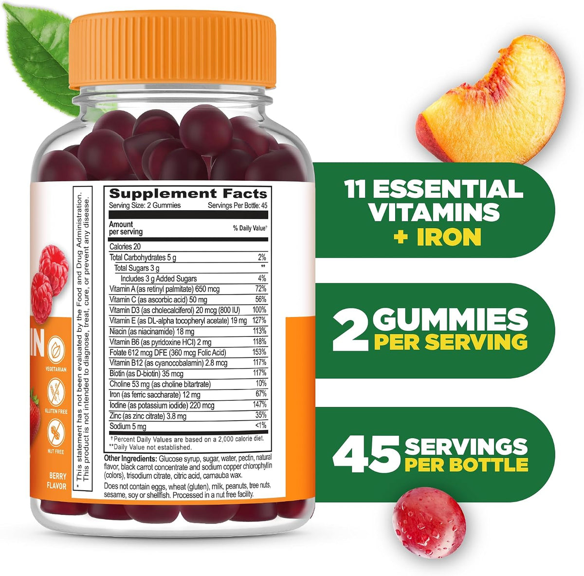 Lifeable Multivitamin with Iron Gummies for Women and Men, 90 Count