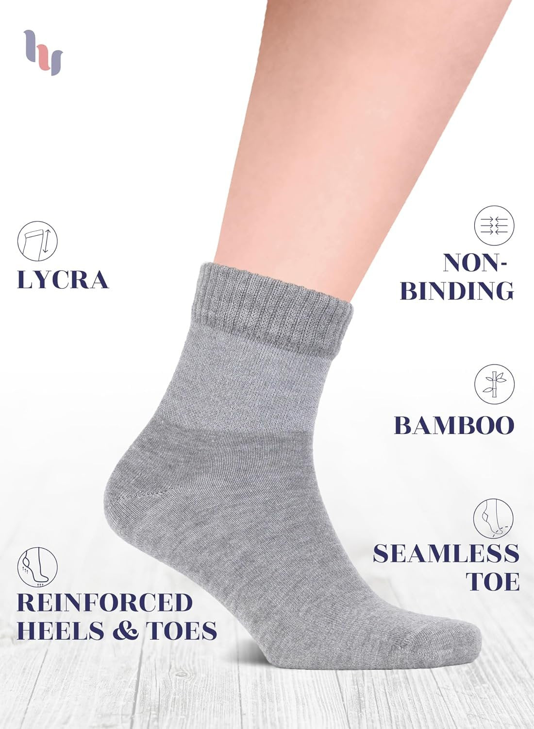 Hugh Ugoli Diabetic Socks for Men, Loose Ankle Socks, Rayon Derived from Bamboo, Extra-Wide, Thin, Seamless Toe, 4-8 Pairs