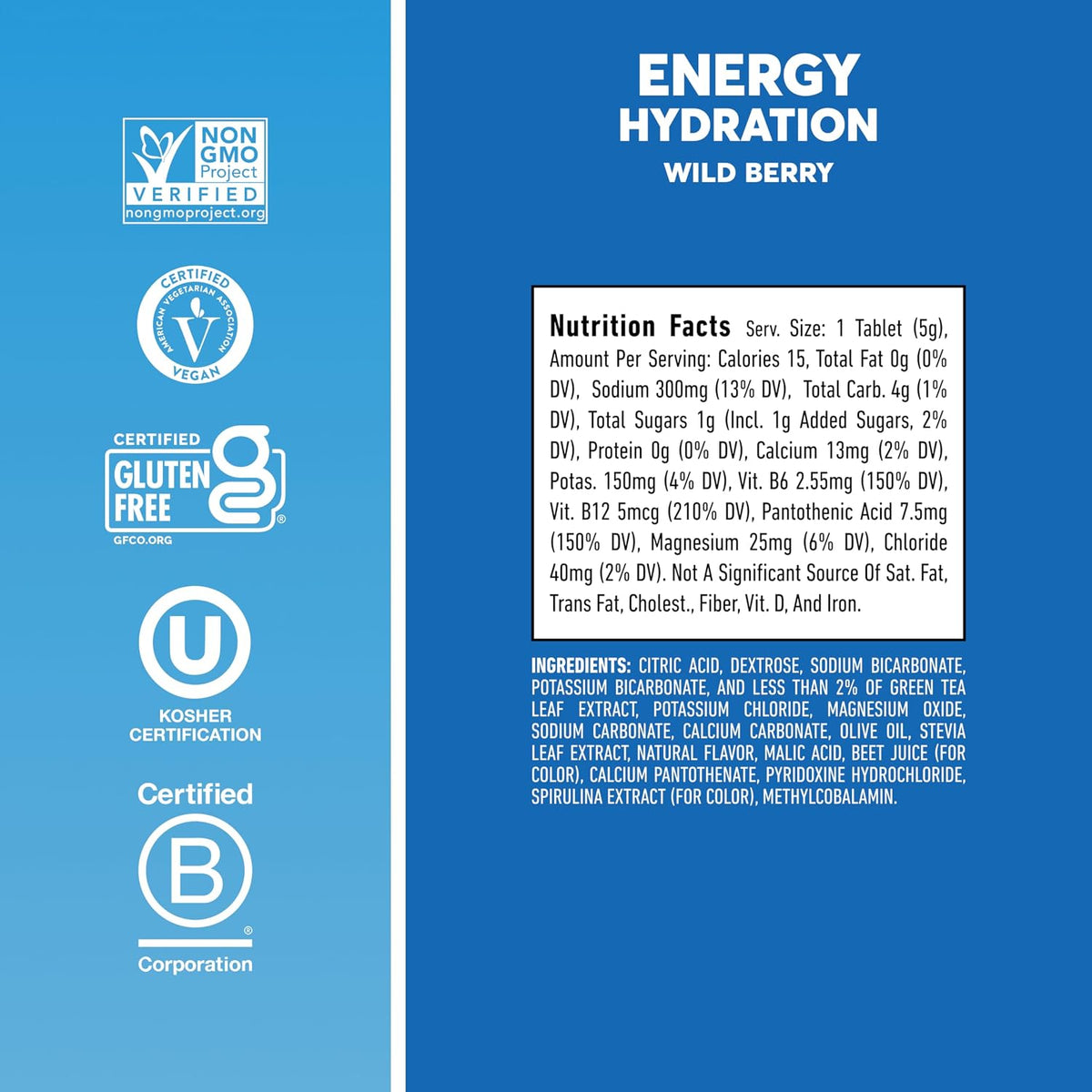 Nuun Energy Caffeine + B Vitamins Wild Berry, GF & Vegan, 8 Pack | 80 Servings with Caffeine from Green Tea Extract, Magnesium & 4 Other Electrolytes, Gluten Free, Vegan
