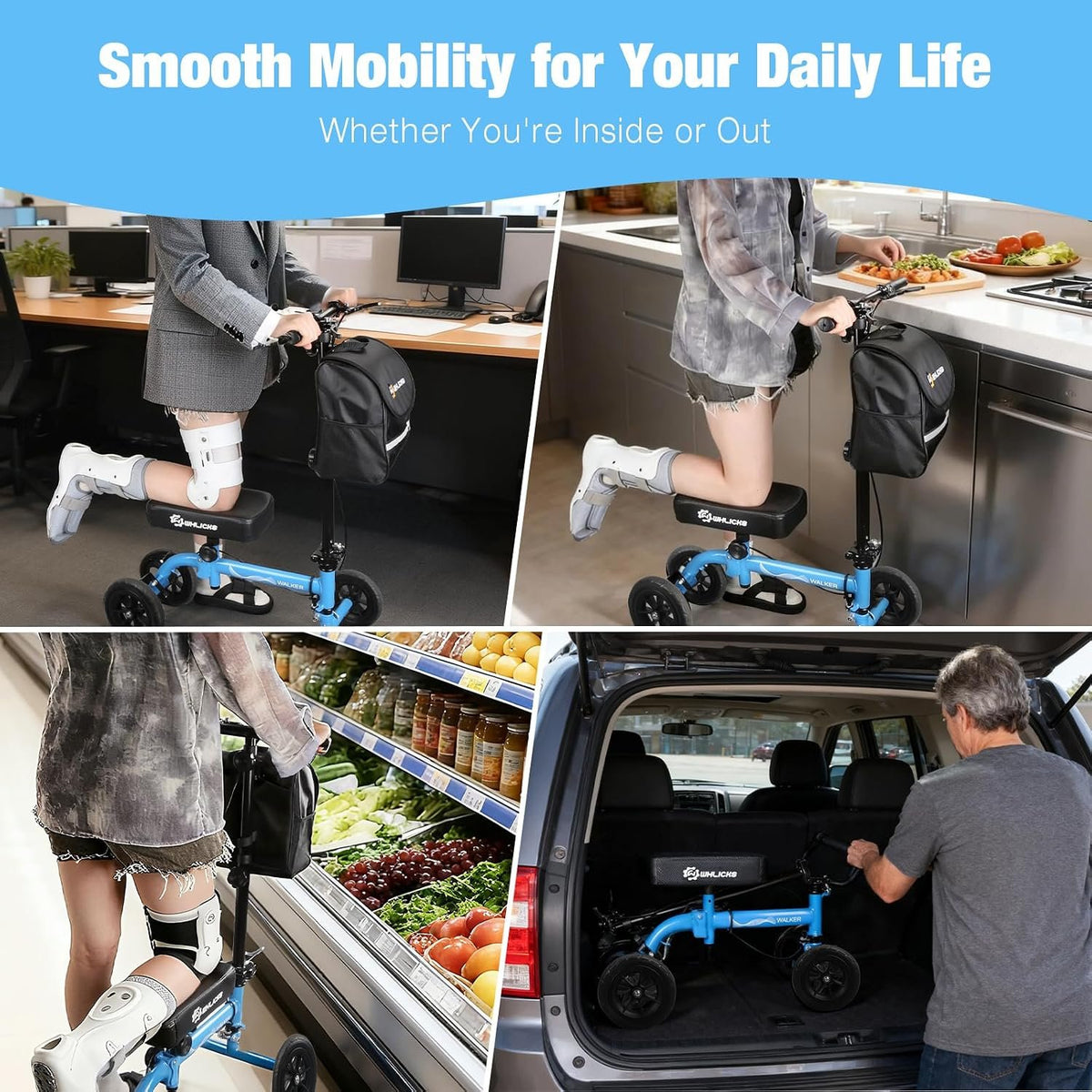 WHLICKS Foldable All Terrain Knee Scooter for Adults for Foot Injuries