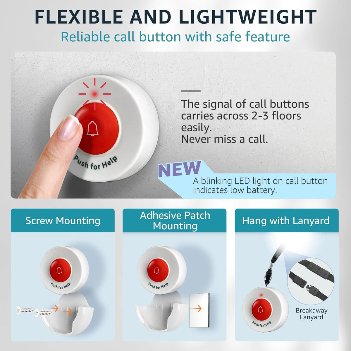 Caregiver Pager with 2 Call Buttons and 2 Pagers for Home Care