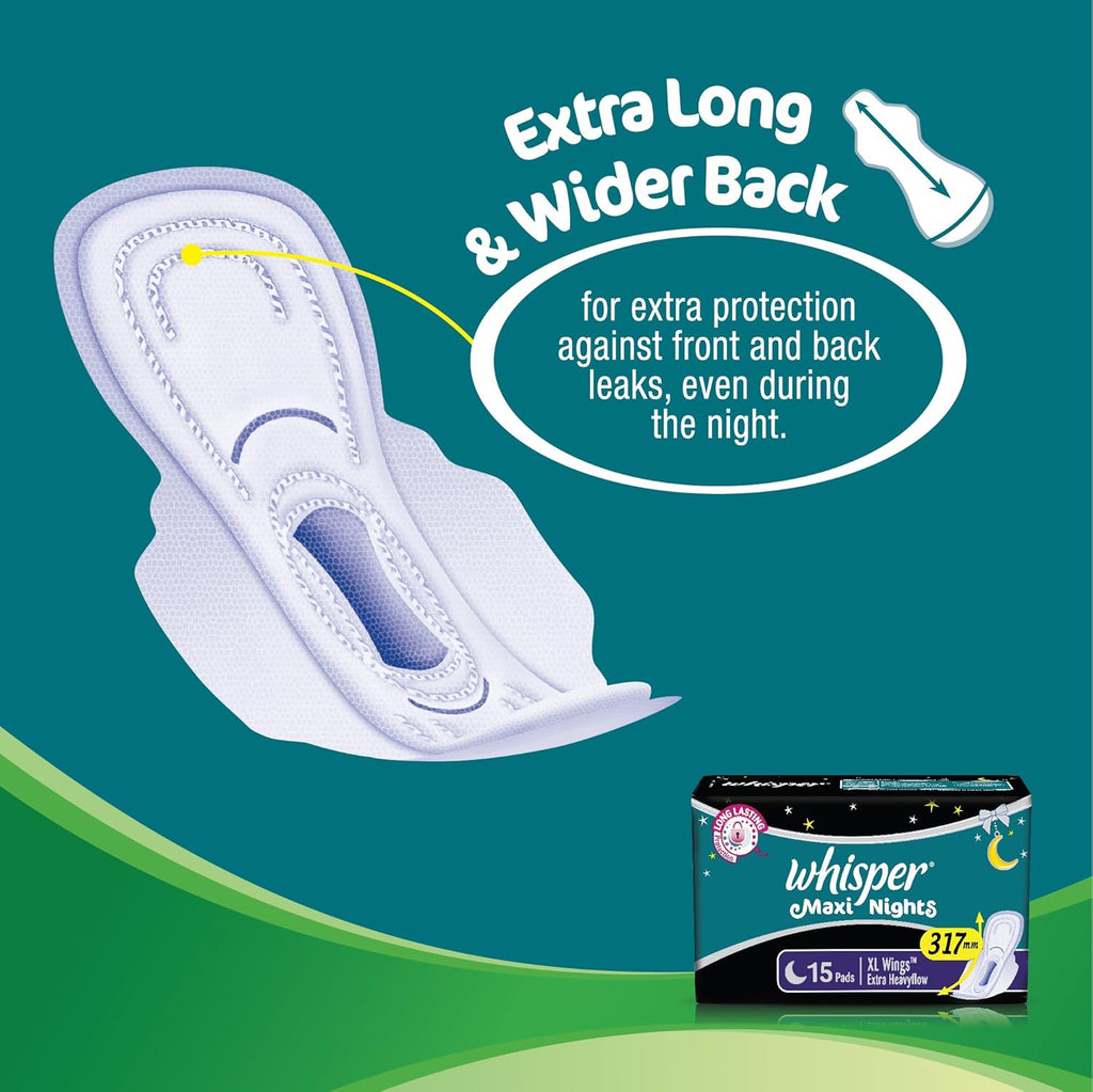 Whisper Maxi Overnight Sanitary Pads - XL Wings (15 Count)