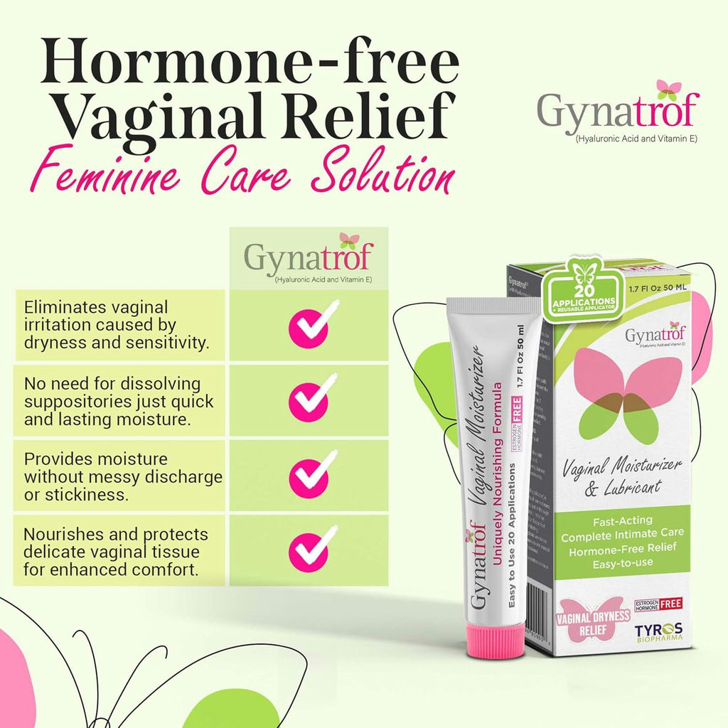 Gynatrof Vaginal Moisturizer, Long-Lasting for Vaginal Dryness & Irritation, Hormone-Free Hyaluronic Acid & Vitamin E Feminine Care, Daily Hydration For Intimate Feminine Care, 1.7 fl oz