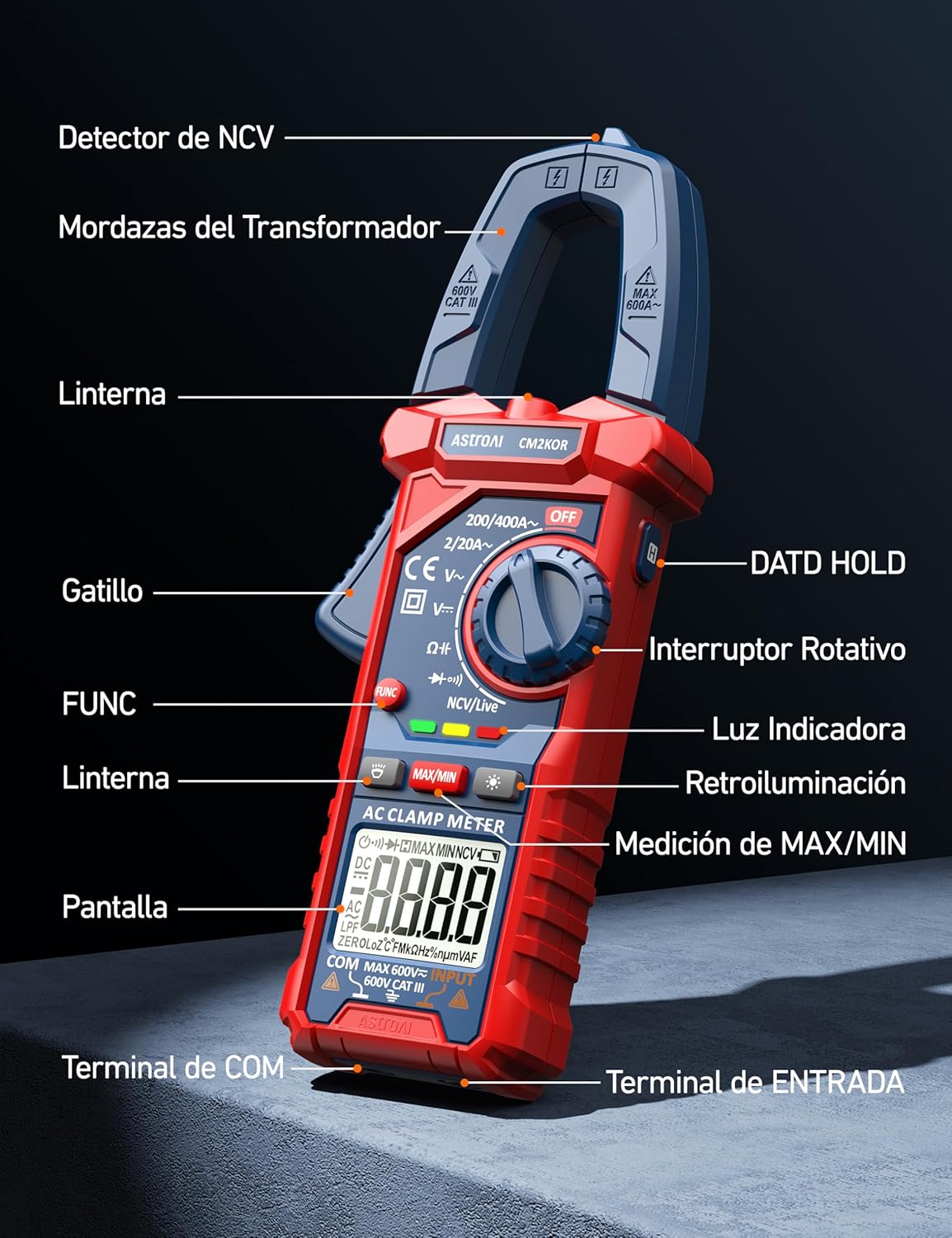 AstroAI Clamp Amperimeter, Professional Digital Multimeter, Polymeter, Voltmeter, Tester for AC Current, AC/DC Voltage, Resistance, Frequency, Capacitance, Continuity, Test Diodes