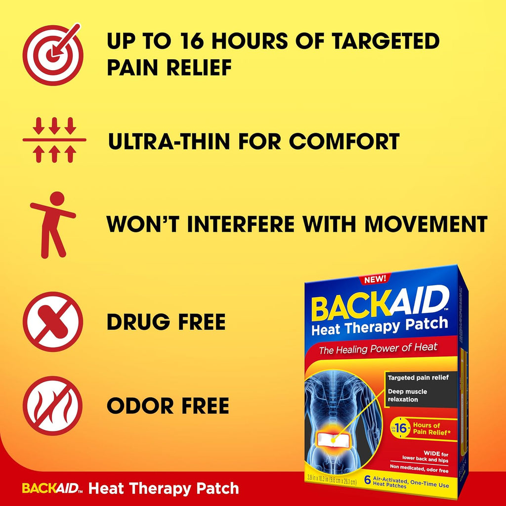 Backaid Heat Therapy Patch, Air-Activated Therapeutic Heat, Wide, 6 Count