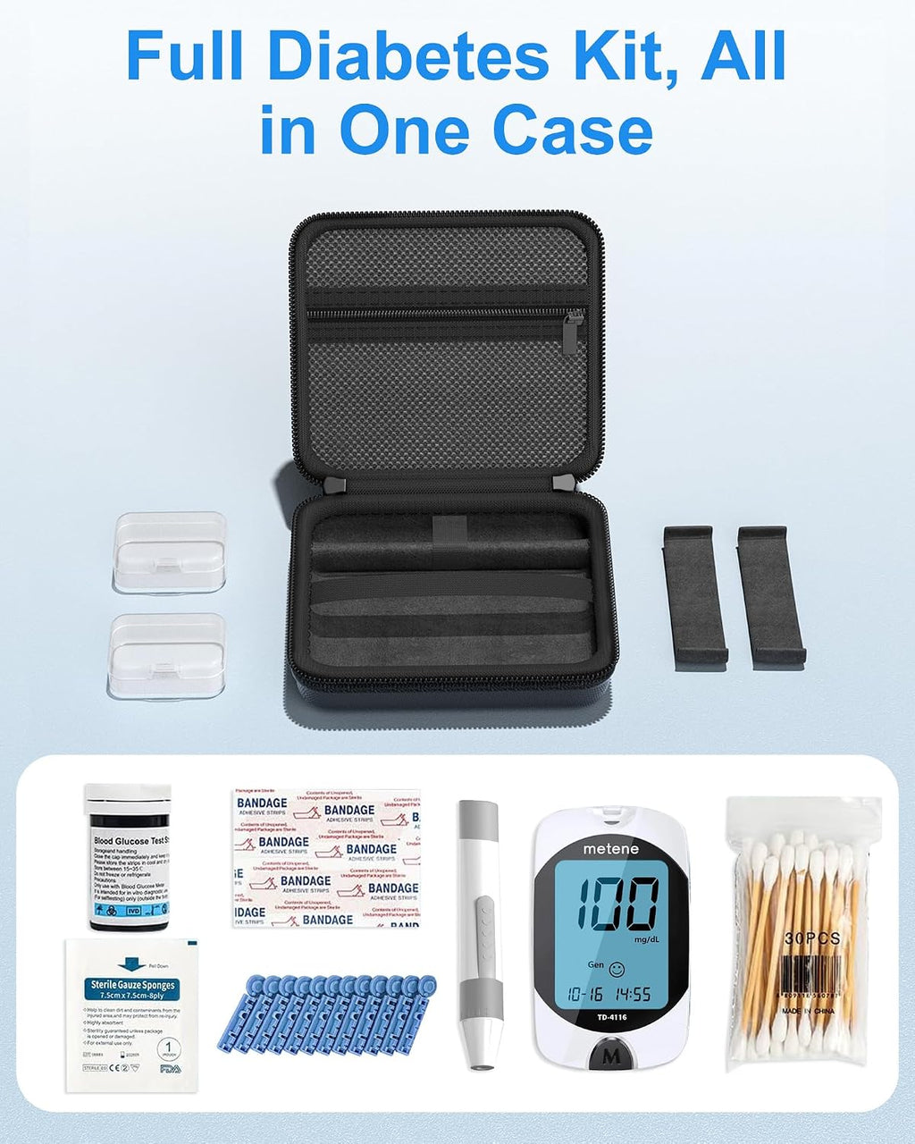 ProCase Diabetes Travel Case, Blood Sugar Test Kit Organizer -Black | Protective Carrying Bag for Glucose Monitor, Test Strips, Lancets, Lancing Device & Alcohol Wipes with Small Boxes