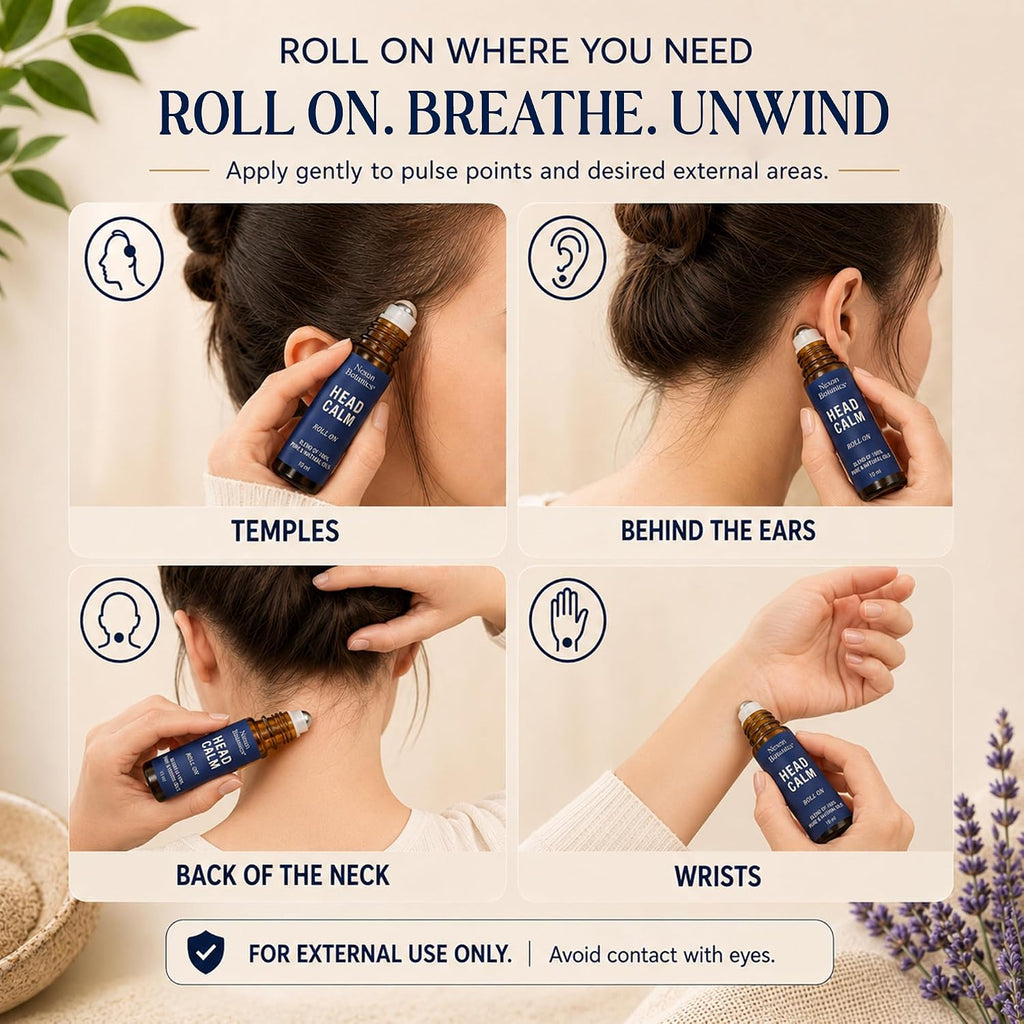 Head Calm Essential Oil Roll-On 10 ml for Migraine & Headache Relief | Soothing Essential Oil Roller Ball Blended with Pure & Natural Essential Oils - Nexon Botanics
