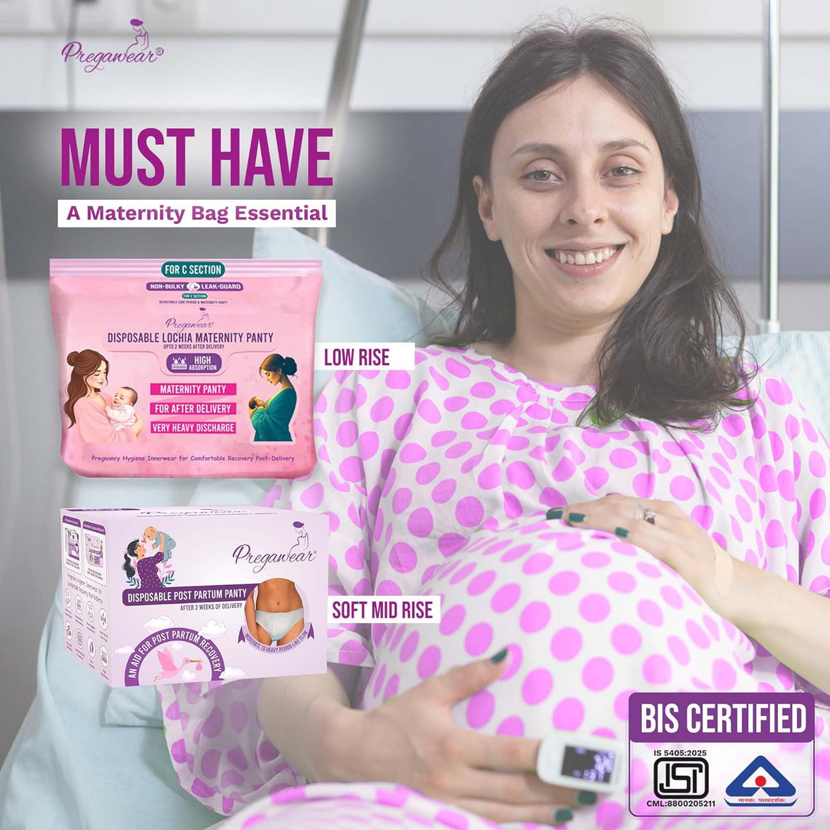 Pregawear C Section Maternity Panty(4) & Postpartum Panty(10) Combo |Low Rise 360˚ Coverage Disposable Underwear|Ultra Thin, 100% Leak Proof, Antifungal After Delivery Heavy Flow