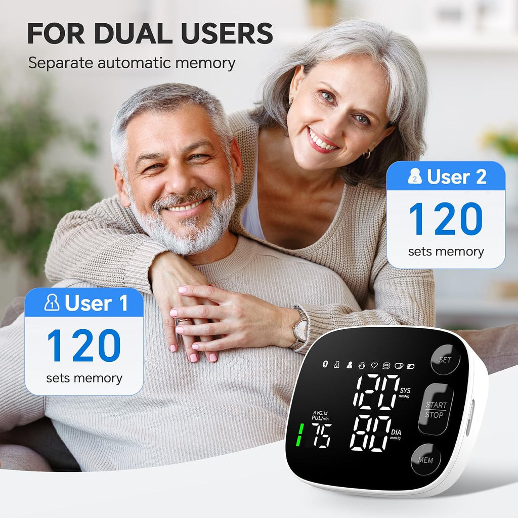 Oklar Blood Pressure Monitor Bluetooth Upper Arm BP Machine for Home Use | FDA-Cleared, Clinical Accuracy, App Sync, 2x120 Memory, Large LED Backlit Display, 8.7-16.5" Adjustable Cuff with Storage Bag
