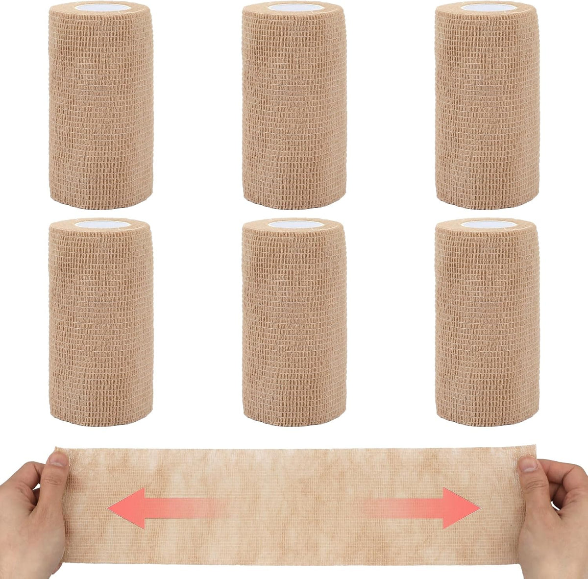 Self Adhesive Bandage Wrap 4 in, Elastic Vet Wrap, Athletic Sports Wraps | 6 Pcs 4 in × 5 yd, Stretch and Cohesive, Breathable and Soft, Tear Easily, Help Prevent Sprains, for Human Dog and Horse