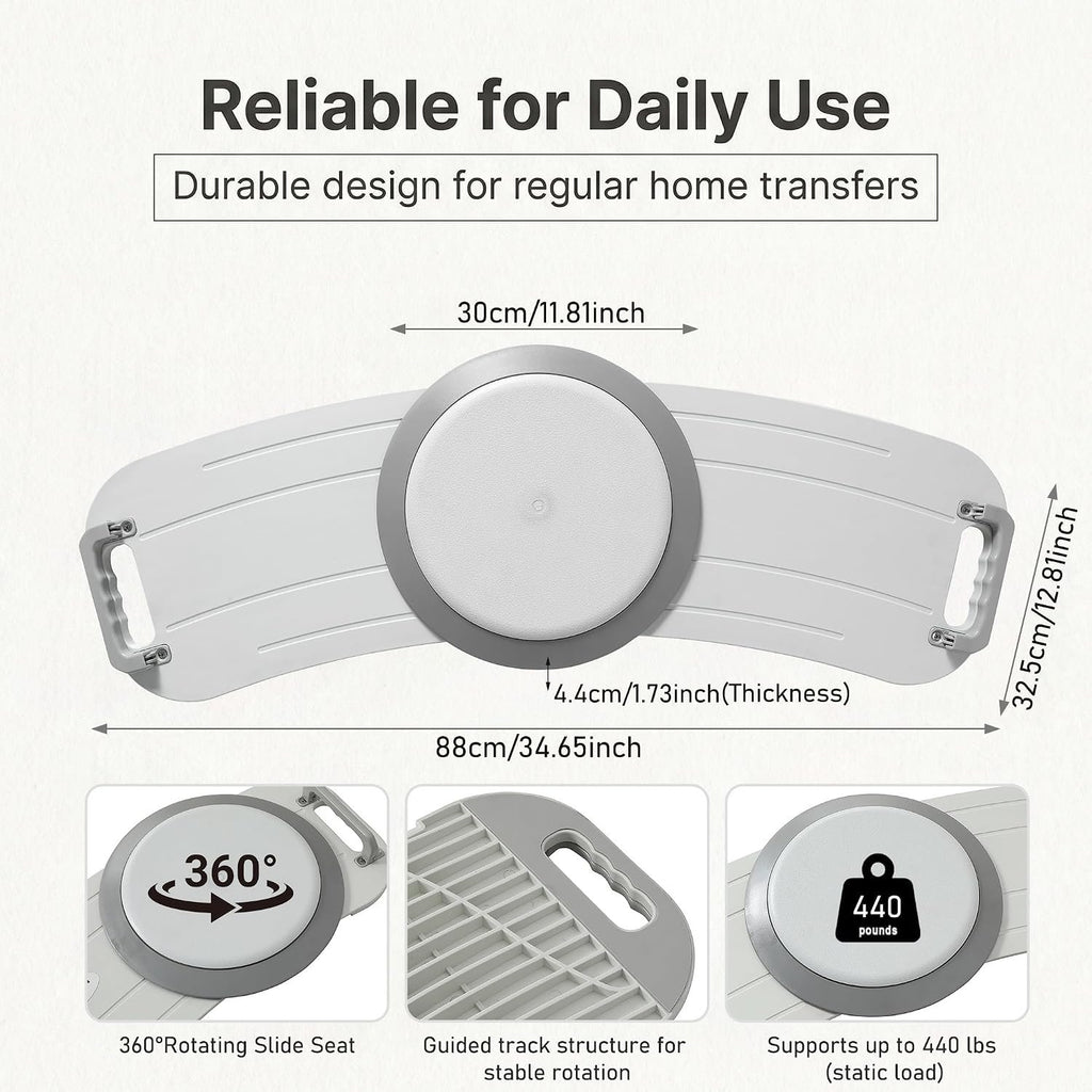 Rotating Transfer Board with Turntable & Dual Assisted Handles - FSA/HSA - Eligible Sliding Transfer Board for Wheelchair to Bed or Sofa, Non-Slip Home Care Mobility Aid for Seniors & Caregivers White