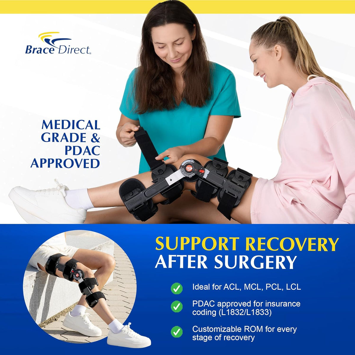 Brace Direct Breg T Scope Premier Post Op Knee Brace Adjustable ROM for ACL MCL PCL Injury Recovery L1833 L1832 (Thighs Up to 30.5")
