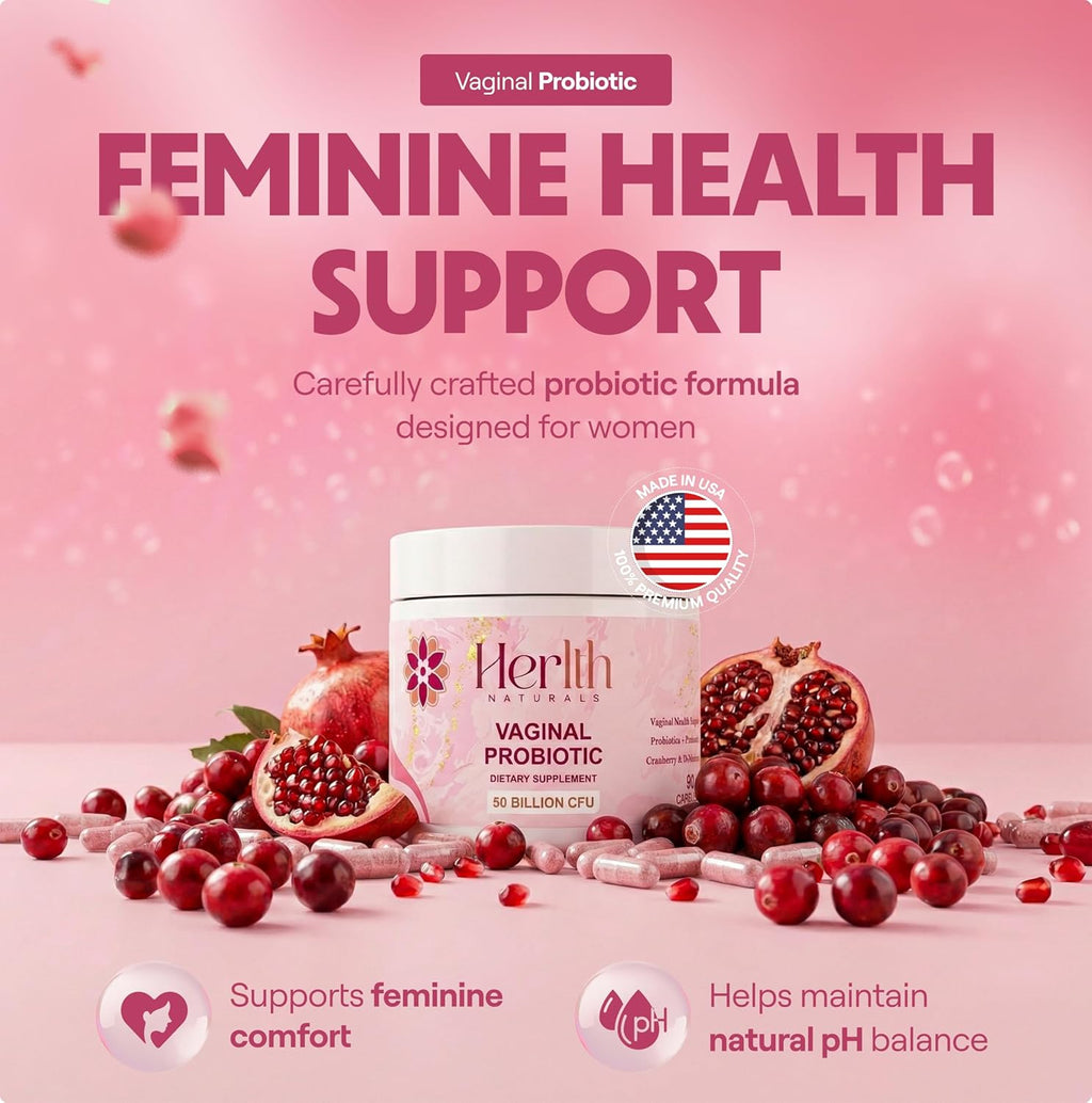 Vaginal Probiotics for Women – pH Balance & Vaginal Flora Support – Women’s Synbiotic with Probiotics & Prebiotics, Lactobacillus Blend & Cranberry – 90 Capsules