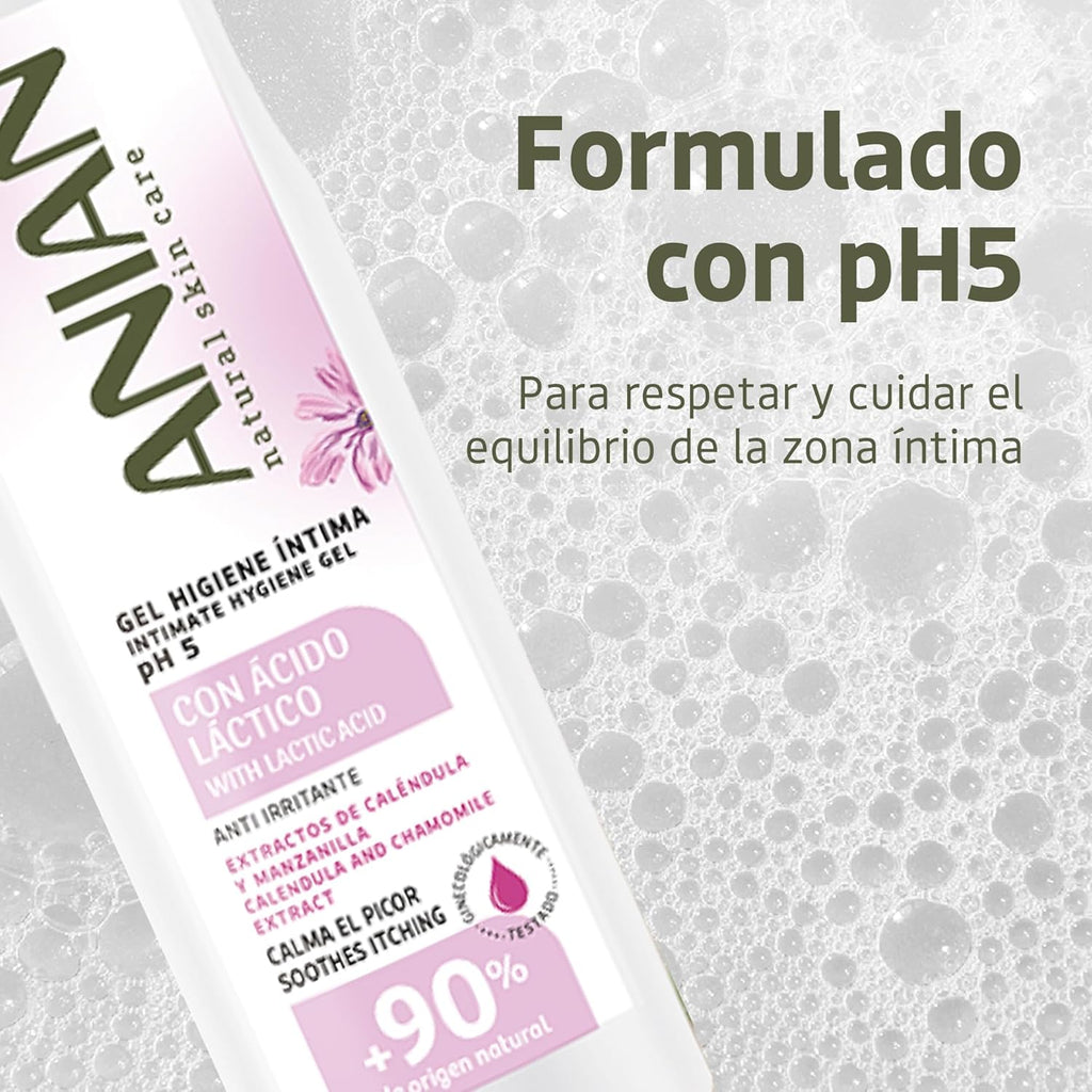 ANIAN - Women's Intimate Hygiene Gel, 250 ml, with Calendula and Chamomile Extract, Formulated with pH 5, Cleans and Respects the Intimate Area, Anti-Irritant and Soothing Itch, +90% Natural Ingredients