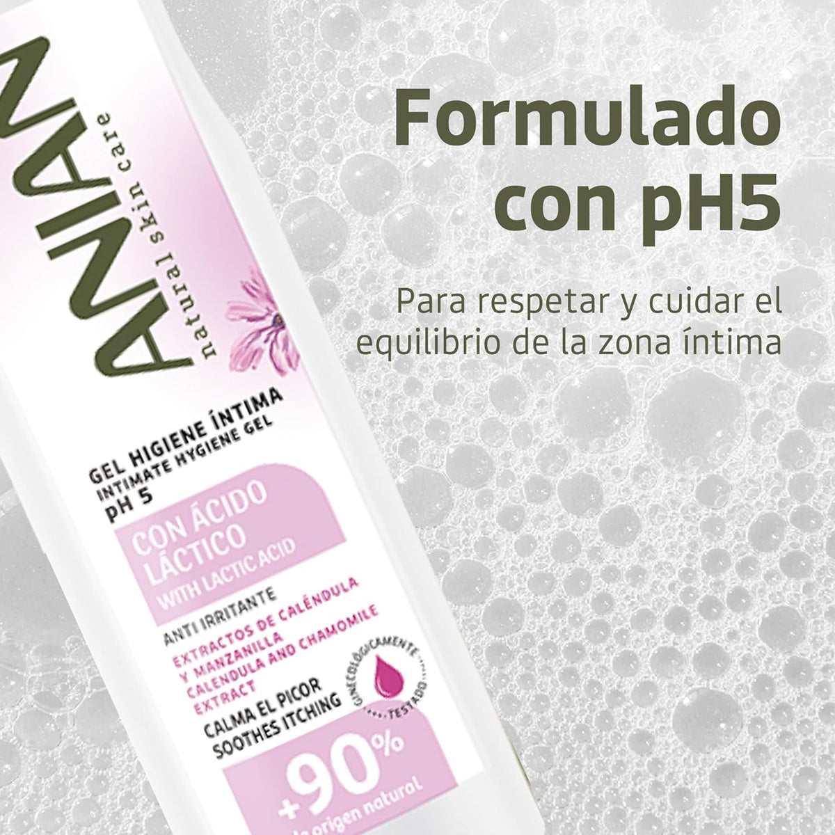 ANIAN - Women's Intimate Hygiene Gel, 250 ml, with Calendula and Chamomile Extract, Formulated with pH 5, Cleans and Respects the Intimate Area, Anti-Irritant and Soothing Itch, +90% Natural Ingredients