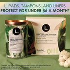 L. Tampons, Made with Organic Cotton, Regular/Super Absorbency, Multipack, Made Without Synthetic Pesticides, Rayon or Fragrances, Applicator Made Without BPA, Leak-Stopping Design, 18 Count