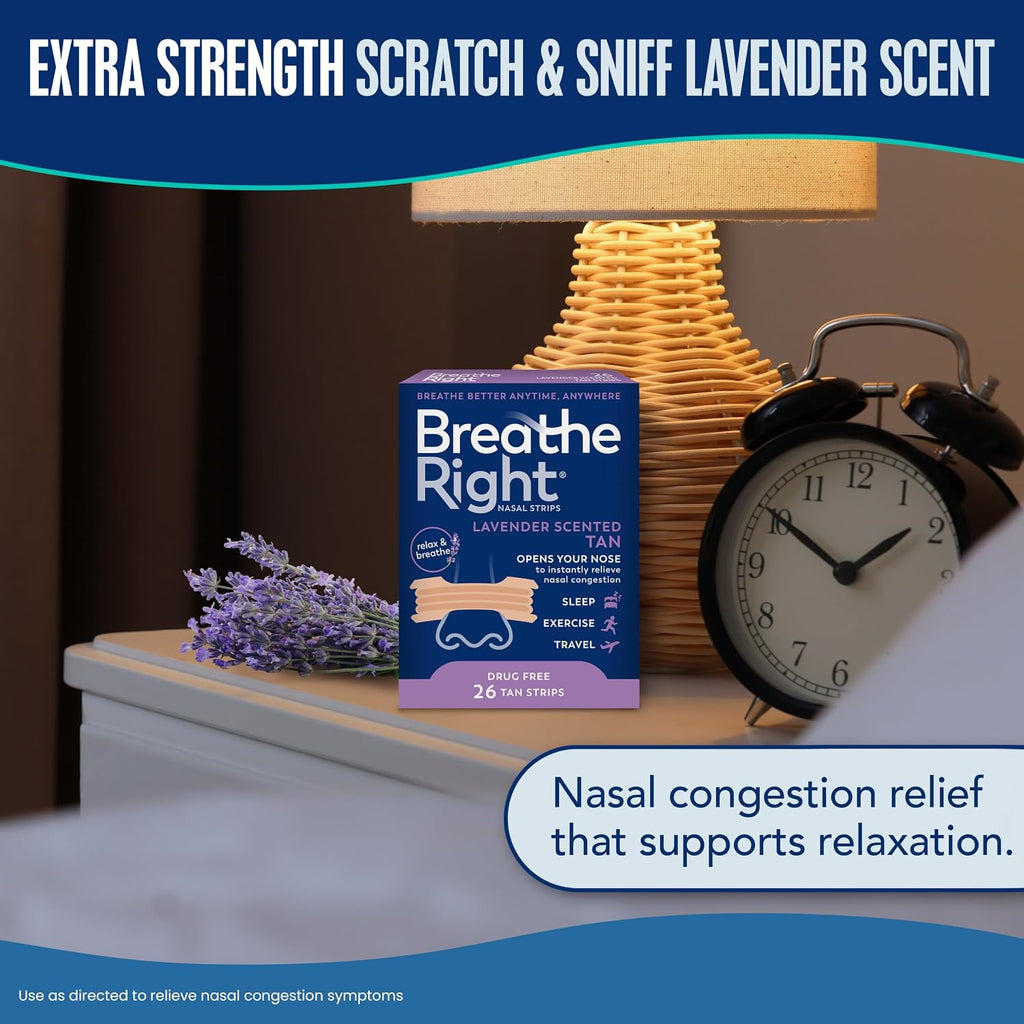 Breathe Right Nasal Strips, Relieves Nasal Congestion, Lavender Scent, Tan