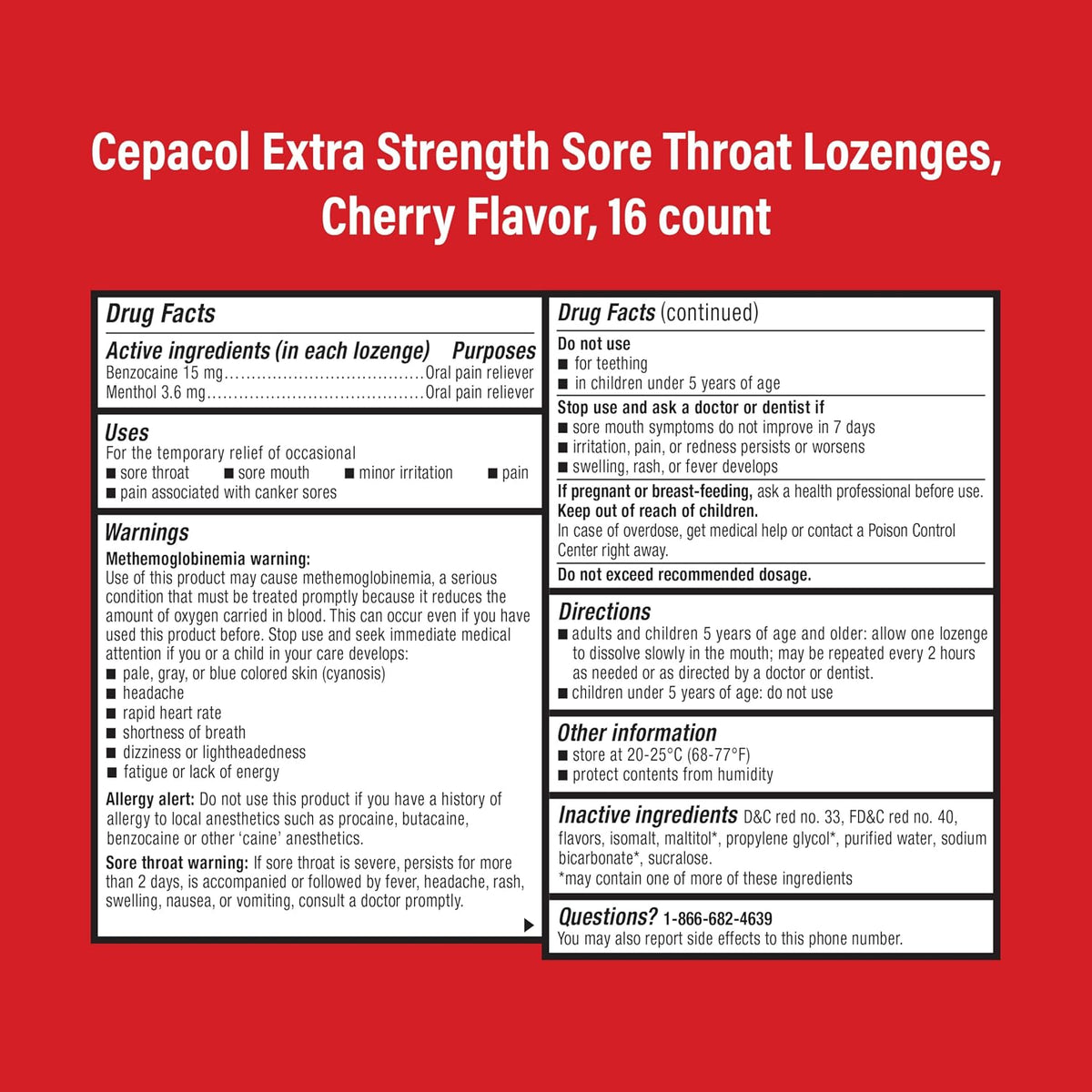 Cepacol Extra Strength Sore Throat Lozenges, Cherry 16ct