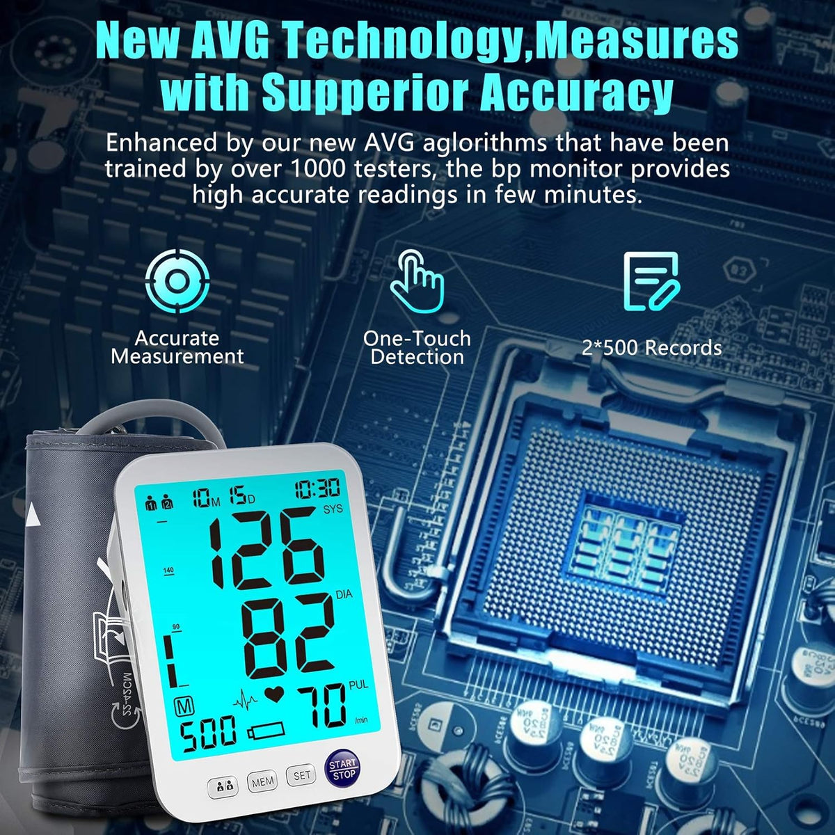 Blood Pressure Monitor 2 Cuff Sizes, Large Blood Pressure Cuff | M/L Cuff 9-17"& XL Cuff 13-21", Extra Large Backlit Display, Two User Mode, 1000 Mem, 4xAAA Batteries, Upper Arm, Home Use