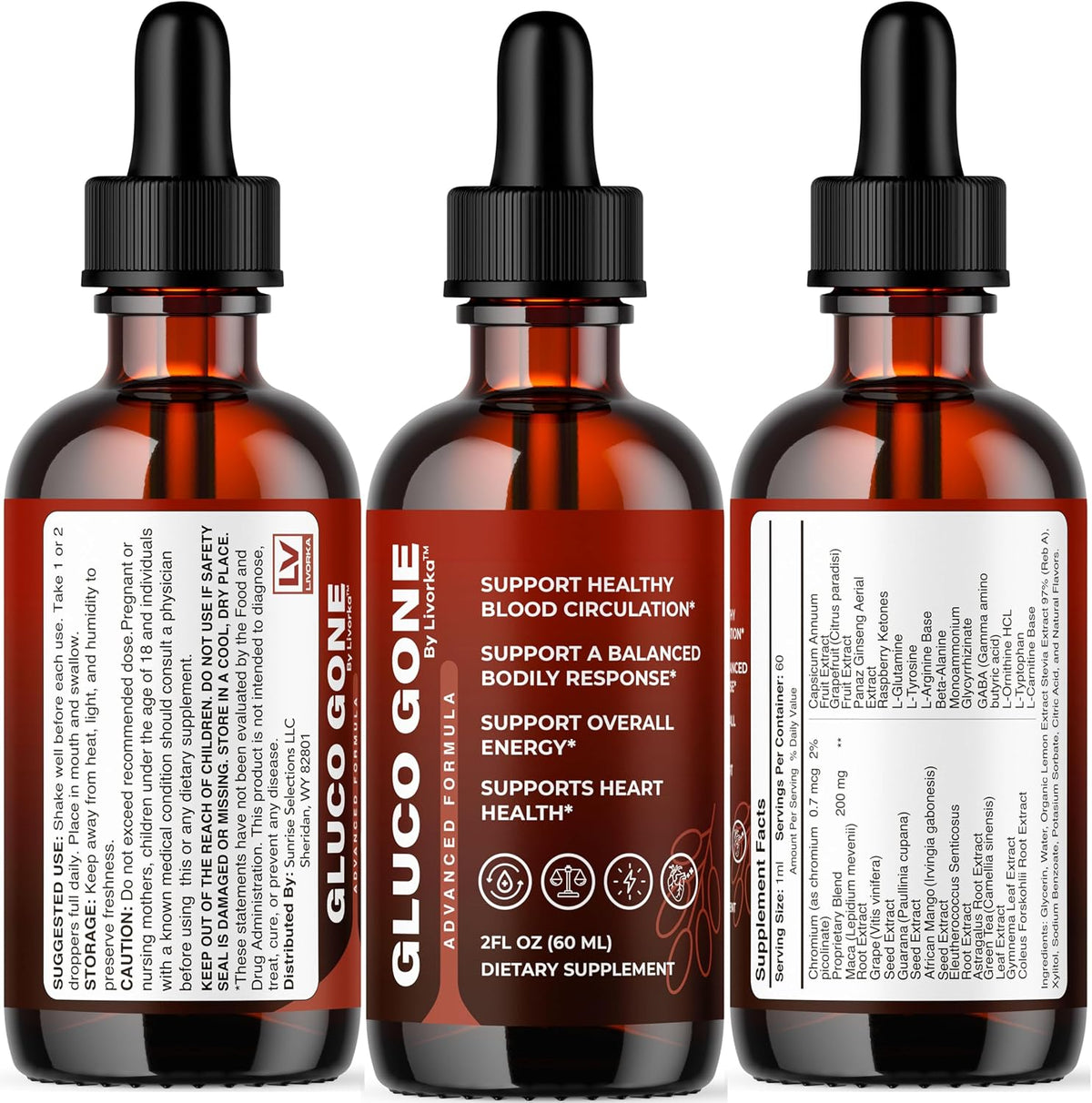 (3 Pack) GlucoGone Drops - Original Premium GlucoGone Liquid Drops All Natural Ingredients Support Advanced Formula for Overall Health & Wellness, Organic Droppers, 3 Bottles for 3 Months