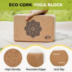 U&M Cork Yoga Blocks 2 Pack Set,Natural Cork High Density 9"x6"x4" Yoga Blocks Odor-Resistant Non-Slip for Yoga, General Fitness, Pilates, Stretching and Toning