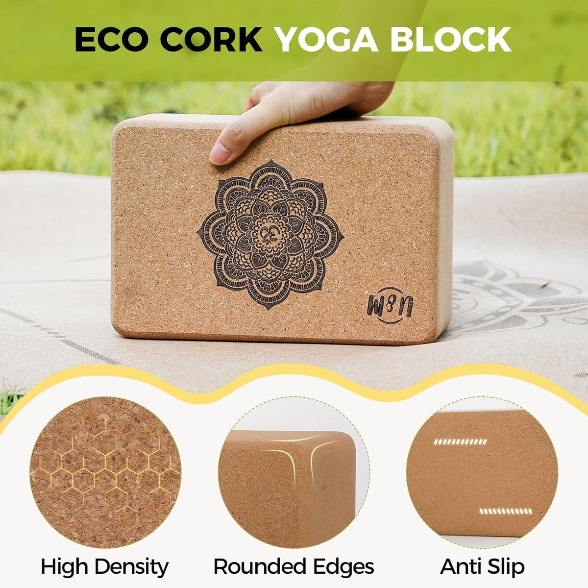 U&M Cork Yoga Blocks 2 Pack Set,Natural Cork High Density 9"x6"x4" Yoga Blocks Odor-Resistant Non-Slip for Yoga, General Fitness, Pilates, Stretching and Toning