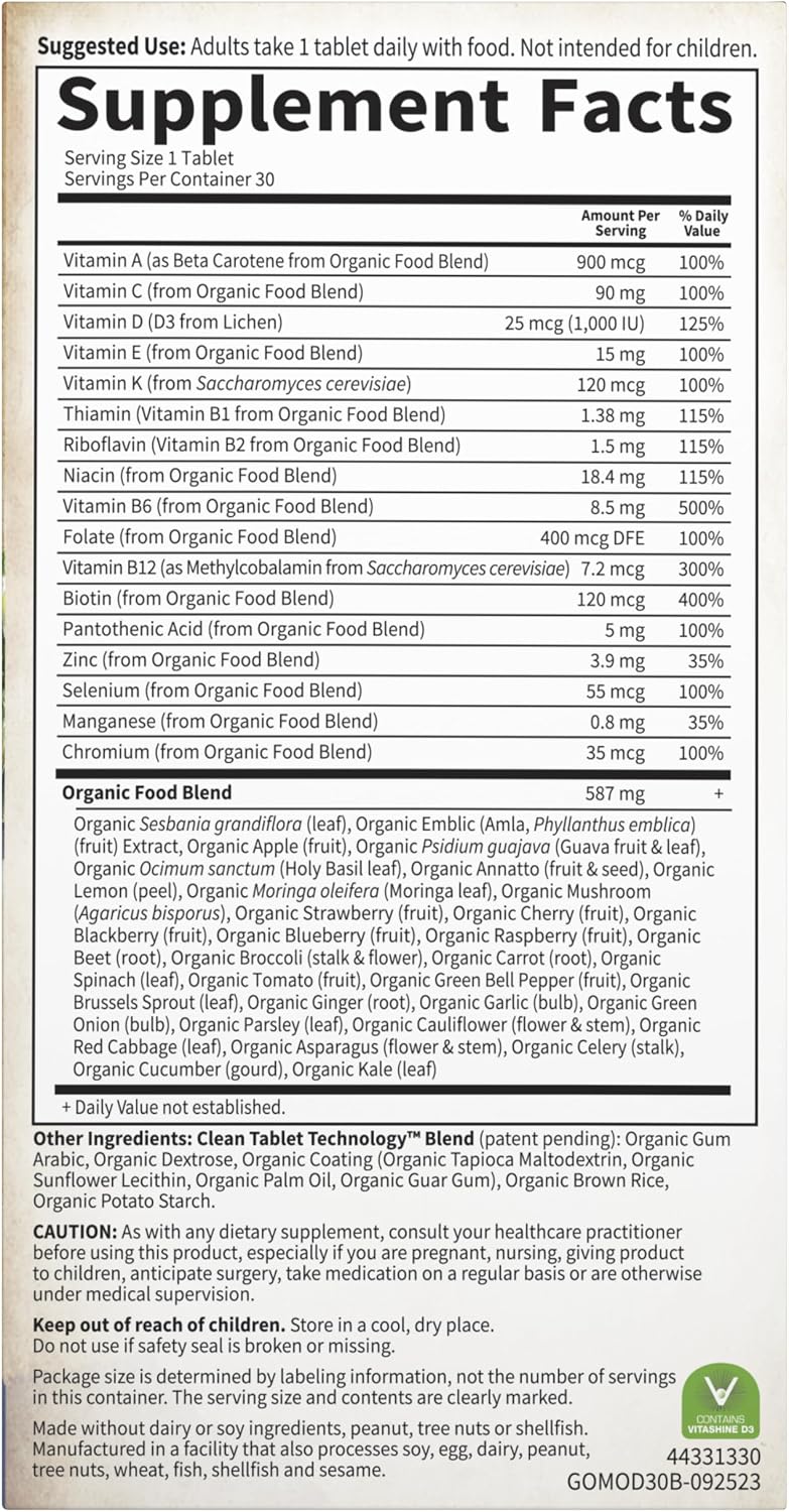 Garden of Life Organics Men's Once Daily Multivitamin, 30 Tablets | Organic Mens Vitamins & Minerals, Vitamin C, Zinc, Vegan, For Health & Well-Being, Whole Food