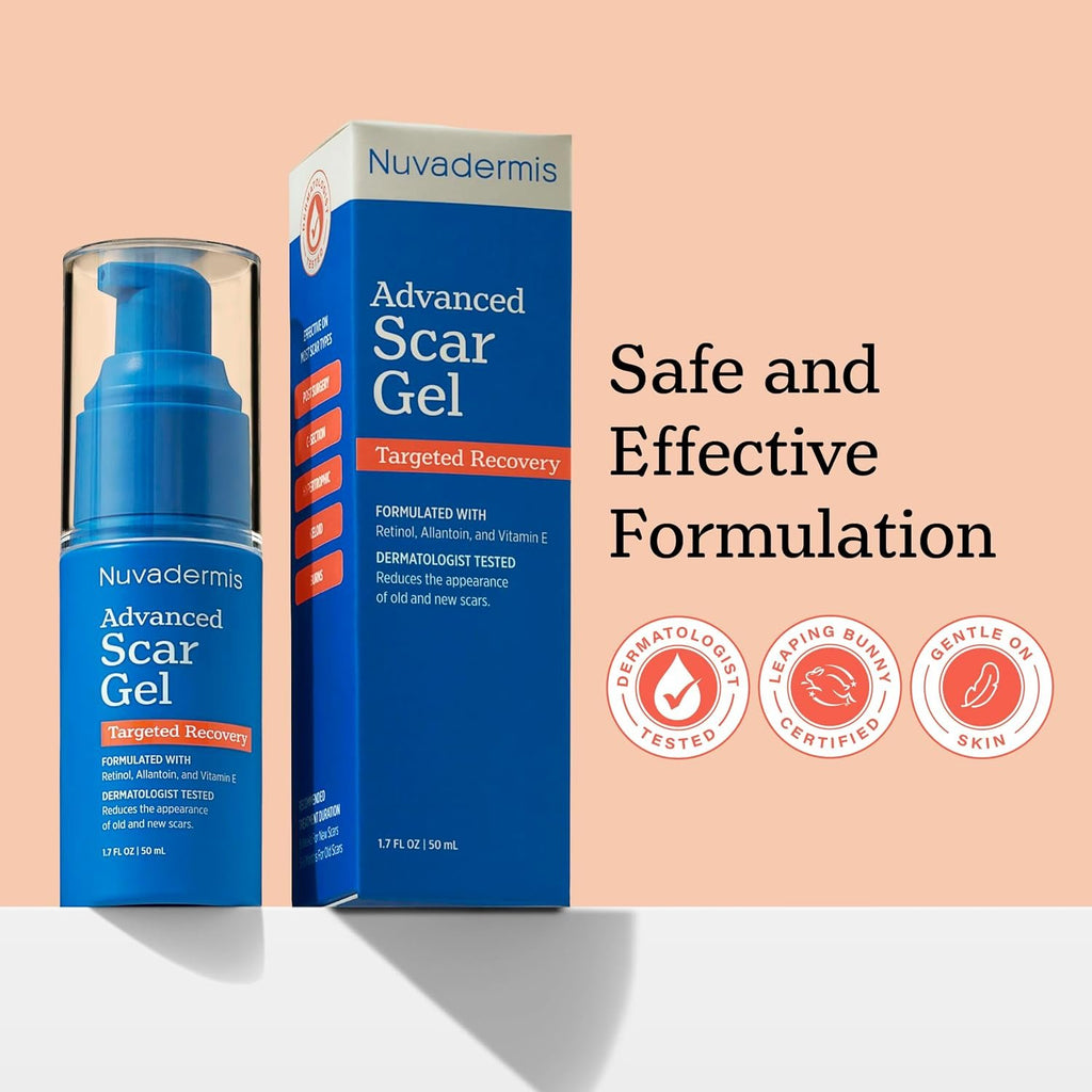 NUVADERMIS Scar Cream Gel for Surgical Scars | Retinol & Vitamin E, 1.7oz | Scar gel for surgical scars, c-section, keloid, and acne scars. Dermatologist recommended with retinol and vitamin E.