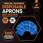 Xpose Safety 1000 Pack Blue Plastic Disposable Bulk Aprons, Individually Wrapped Waterproof Polyethylene Aprons for Cooking, Food Prep & Cleaning, 1 Mil Plastic, 24" x 48"