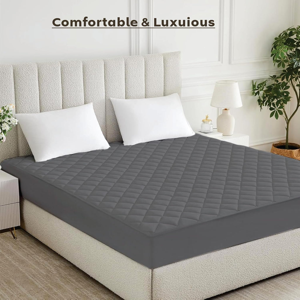 Ayka 100% Waterproof Mattress Protector King Size 78x72 Cotton Quilted Bed Protector King Size Breathable Noiseless Ultra Soft | Elastic Fitted Mattress Cover | Bed Cover -6.5x6 ft, Grey