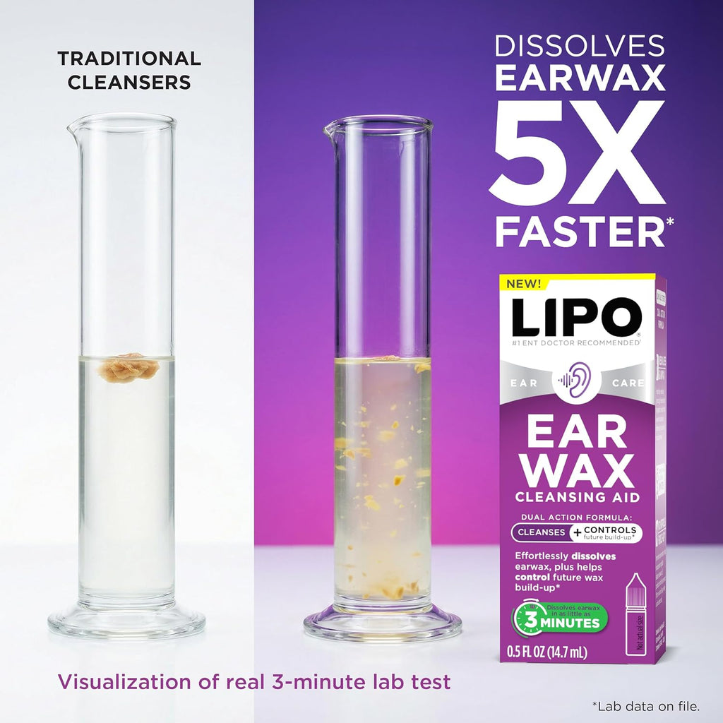 LIPO Earwax Removal Drops, Ear Cleaning for Wax & Clogged Ears, 0.5 fl oz | Peroxide-Free, Gentle, Hygiene Support, Build-Up & Daily Use