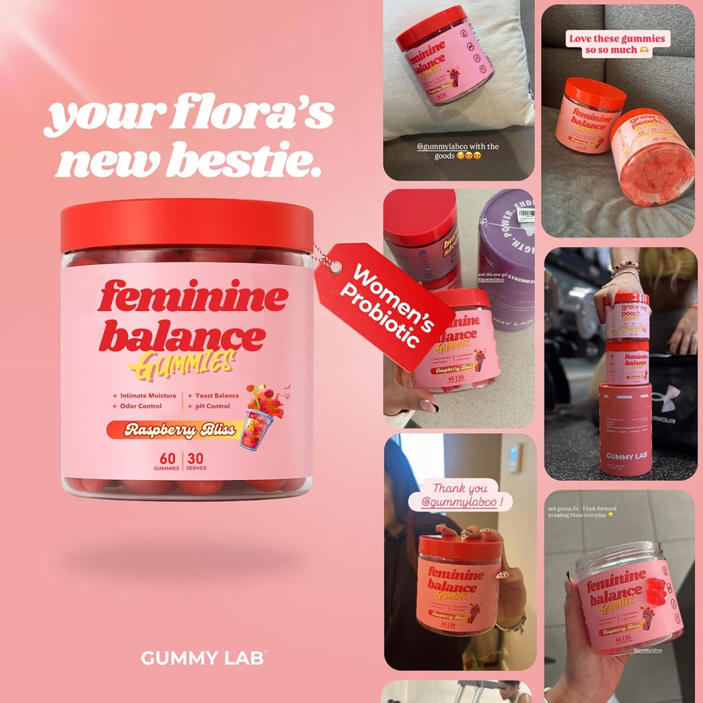 Feminine Balance Gummies for Women – Vaginal Probiotic Gummy Supports Women's Balance and Wellness – Women’s Daily Health Supplement - Raspberry Flavour 60 Gummies 30 Serves