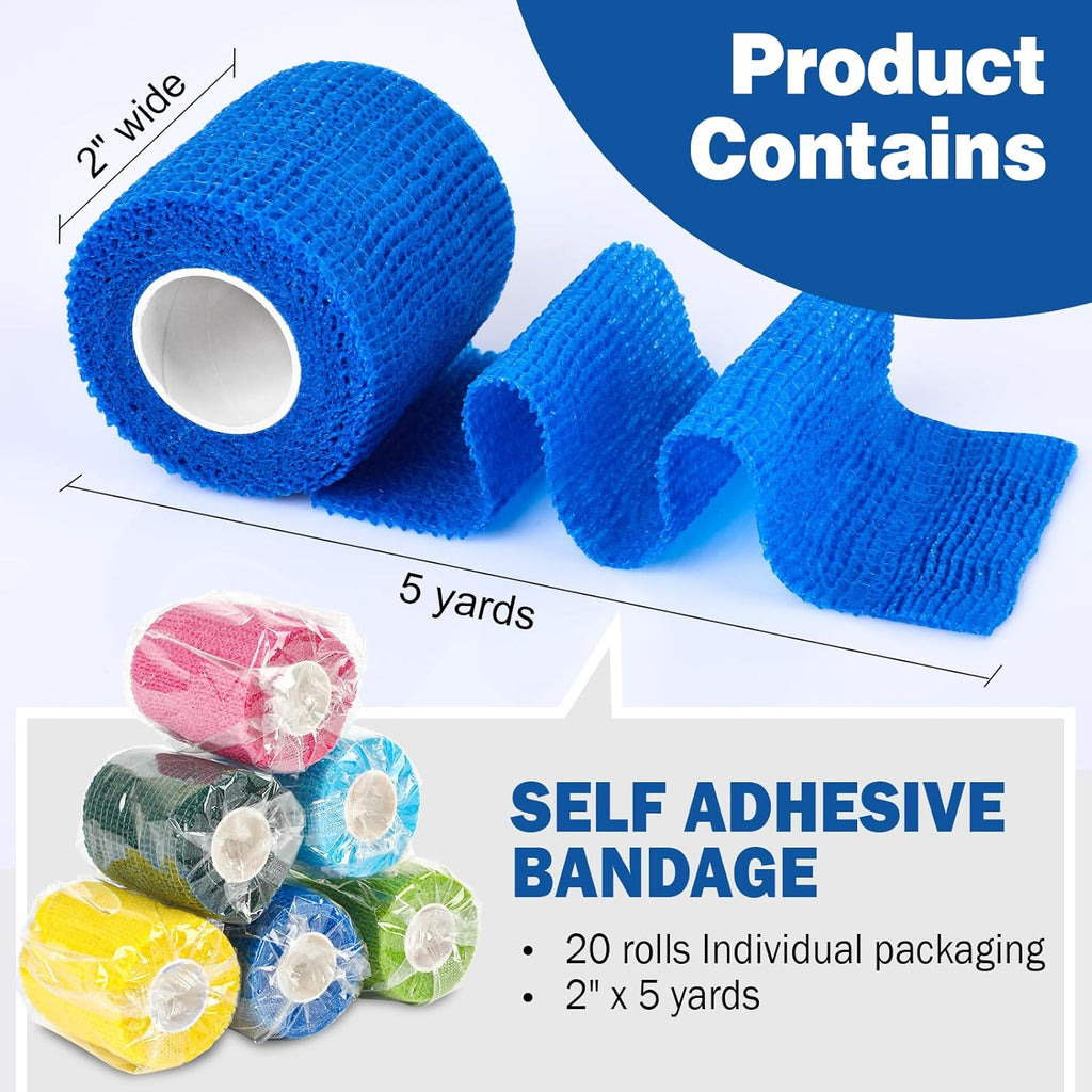 AZEN 20 Pack Self Adhesive Bandage Wrap, Elastic Cohesive Bandage Wrap, Color Athletic Tape, Vet Wrap, Ankle Tape