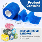 AZEN 20 Pack Self Adhesive Bandage Wrap, Elastic Cohesive Bandage Wrap, Color Athletic Tape, Vet Wrap, Ankle Tape