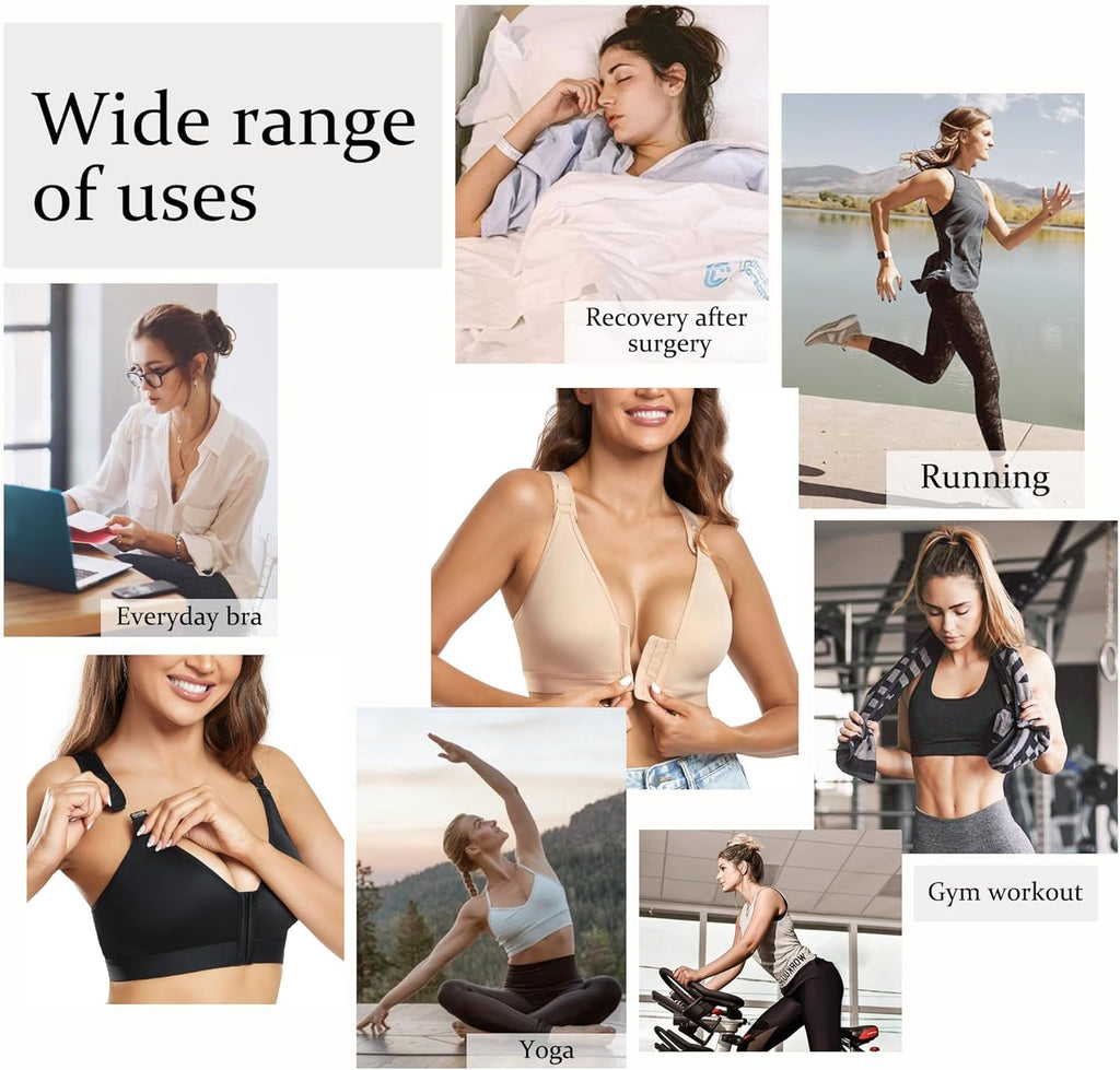 DotVol Non-Wired Post Surgery Bra with Front Closure Adjustable Straps