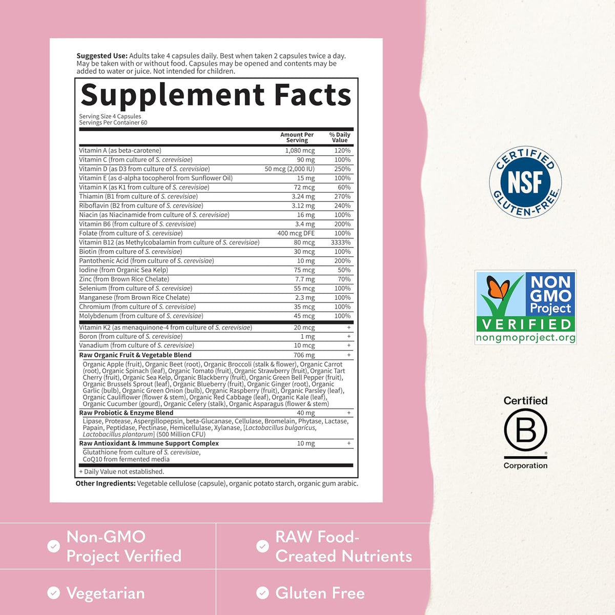 Garden of Life Vitamin Code Multivitamin for Women 50 & Over, 240 Capsules, Vitamins for Women 50 Plus with B Vitamins, Vitamins A, C, D3, E & K, CoQ10, Probiotics & Enzymes