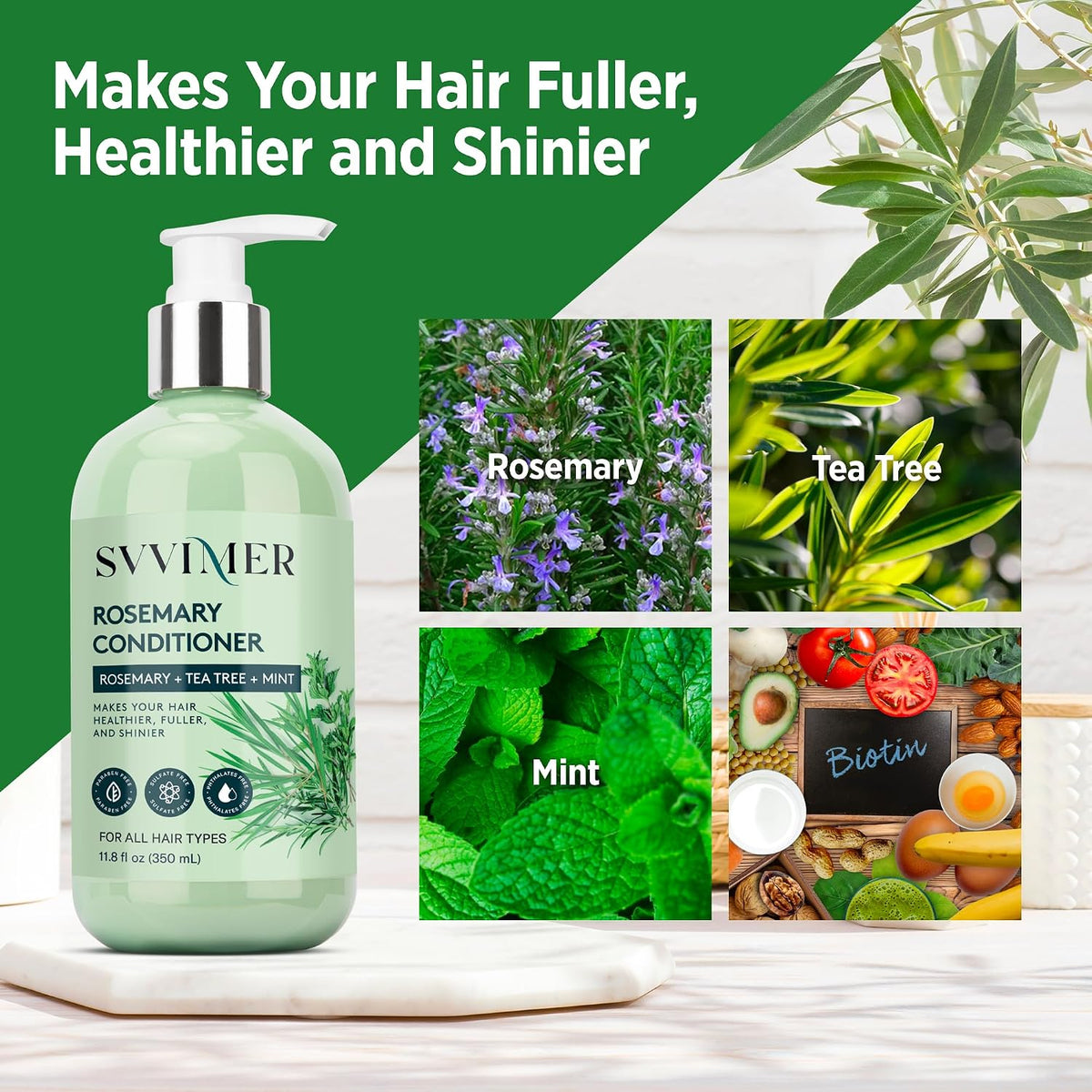Rosemary Hair Thickening Conditioner: Thickening Moisturizing Product with Biotin for Women Men - for Damaged Dry Thinning Hair 11.8 fl.oz
