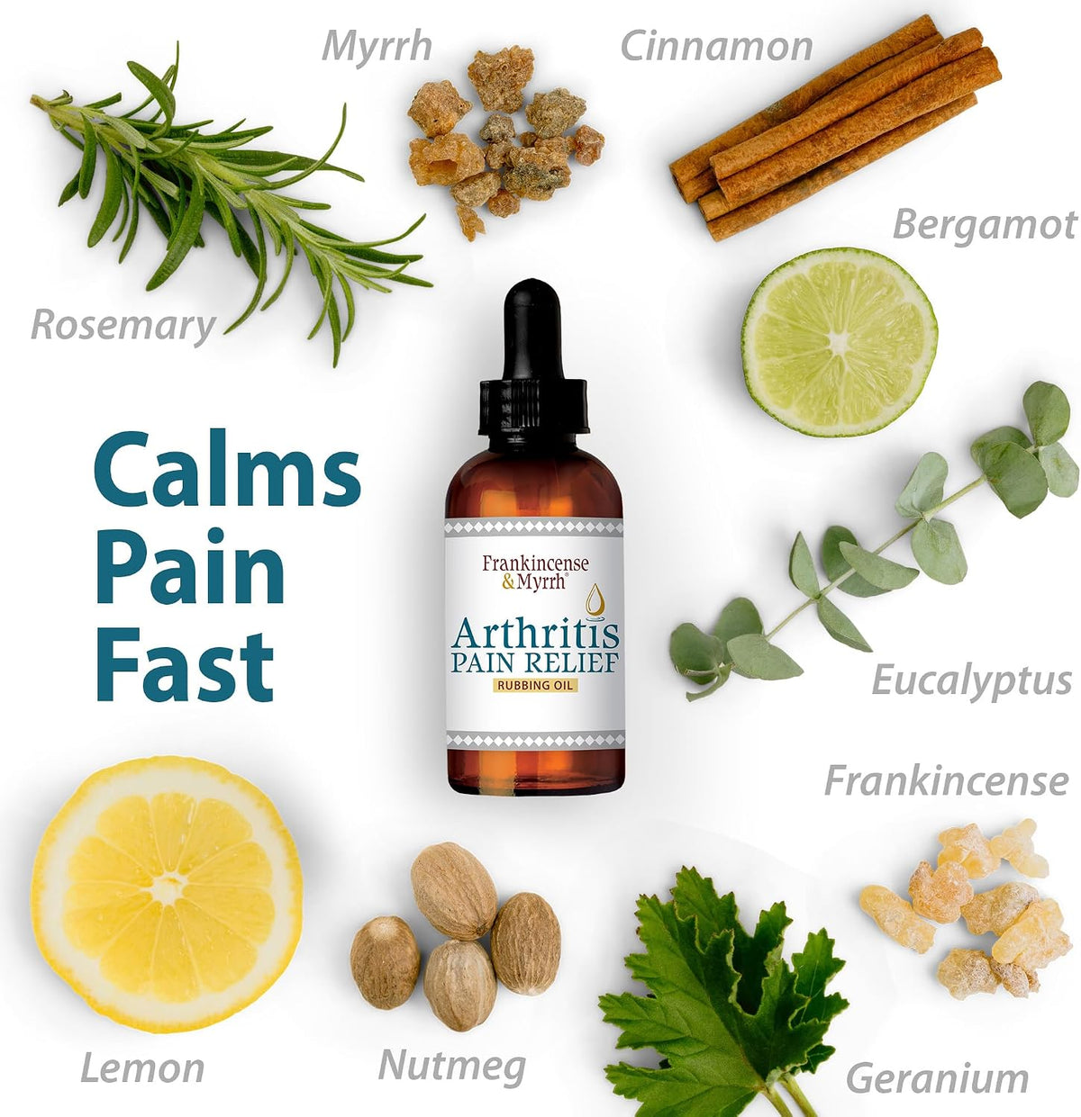 Frankincense & Myrrh Arthritis Pain Relief Rubbing Oil, Dr Recommended 2 oz | Penetrating menthol + 9 essential oils. Ease joint, back, knee, shoulder & muscle pain to reduce inflammation. Fast Relief.