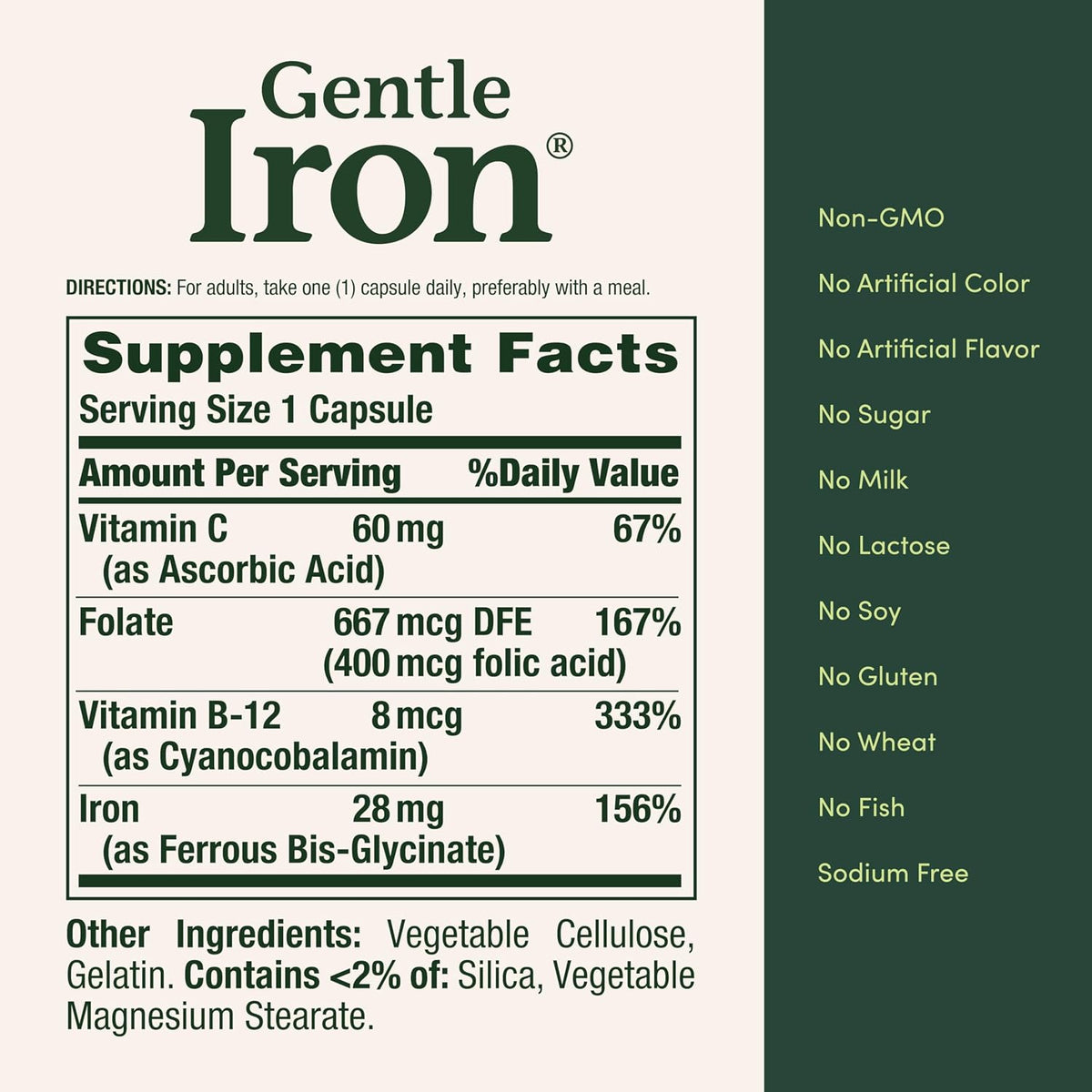 Nature's Bounty Gentle Iron 28 mg Capsules, 90 Count