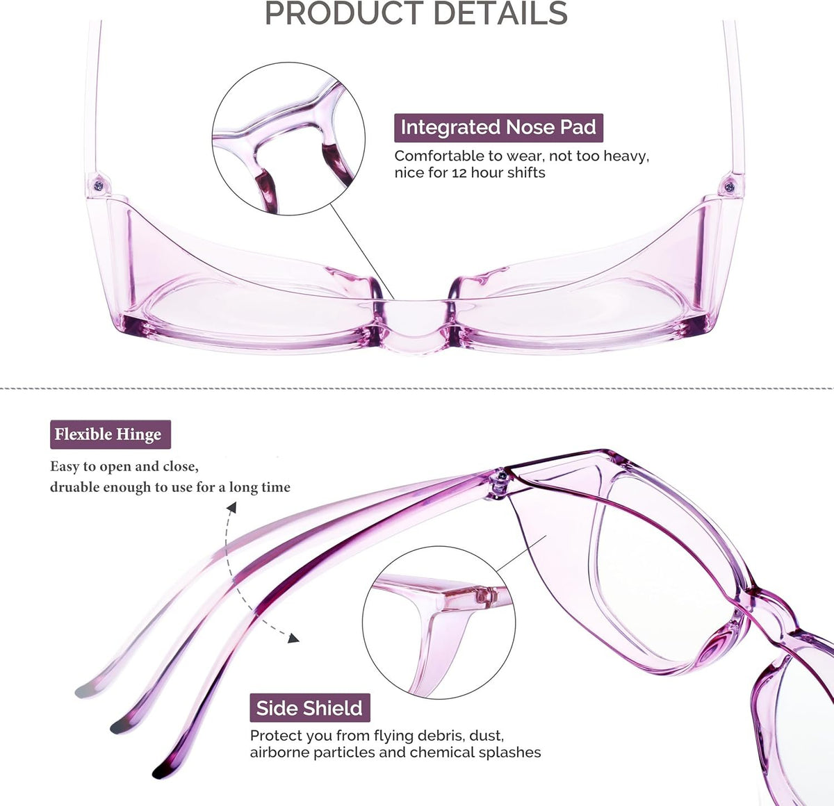 Anti Fog Safety Glasses for Women, Safety Goggles for Nurse, Protective Eyewear, Blue Light Blocking & UV Protection