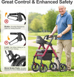HOMLAND Foldable Rollator Walkers for Seniors with Seat, 17 lb Lightweight | 8" All-Terrain Rubber Wheels, Reinforced Aluminum Frame, Cup Holder, 16'' Enlarged Seat, Height Adjustable, Easy Assembly