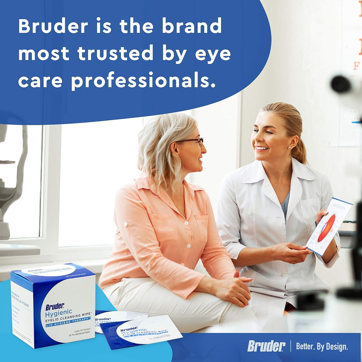 Bruder Hygienic Eyelid Cleansing Wipes | Rinse-Free Exfoliating Wipes Remove Excess Oil and Debris from Eyelids & Lashes | Remove Make Up & Oil l Eye Care l Eye Cleanse l Non-Allergenic l 30 Count Box