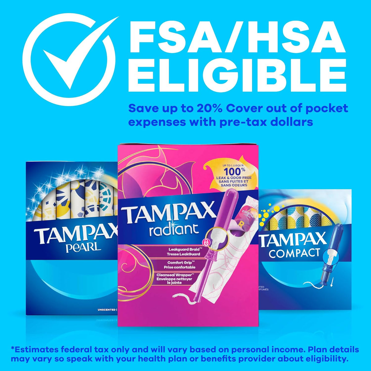 Tampax Compact Pearl Tampons Multipack, with LeakGuard Braid & Extendable Applicator, Regular/Super Absorbency, Compact Extendable Applicator, Unscented, 30 Count