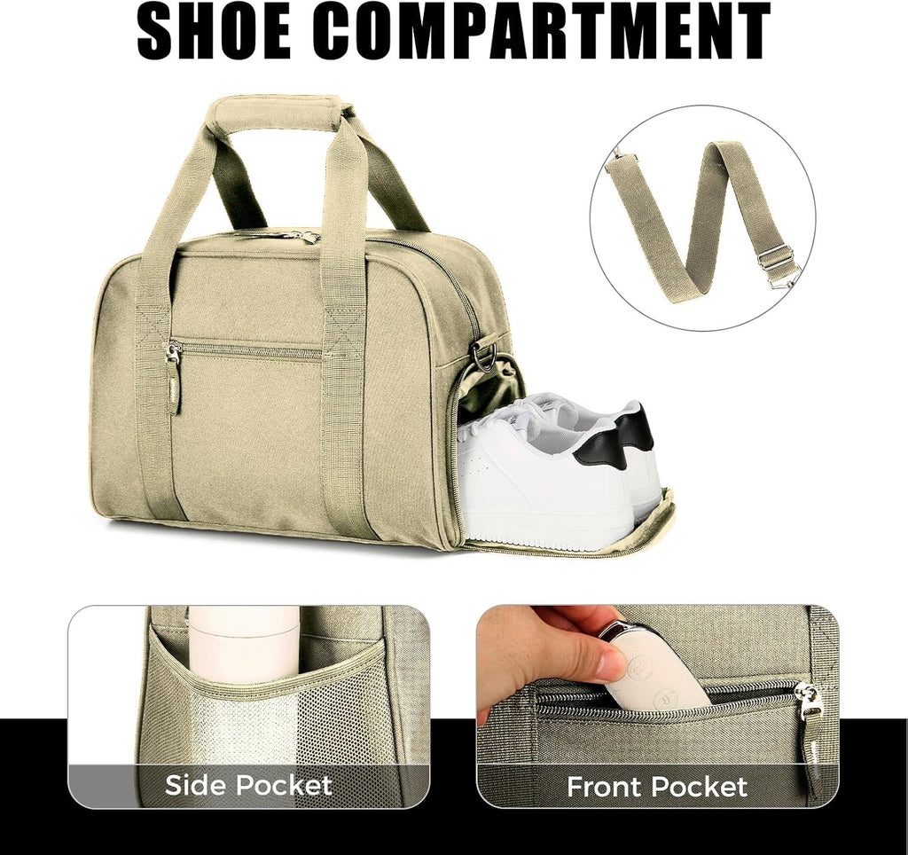 SeaRock 14 inch Small Gym Bag for Men & Women, Mini Duffle Bag with Shoe Compartment, Carry On Duffel Bag for Travel Sports, Khaki