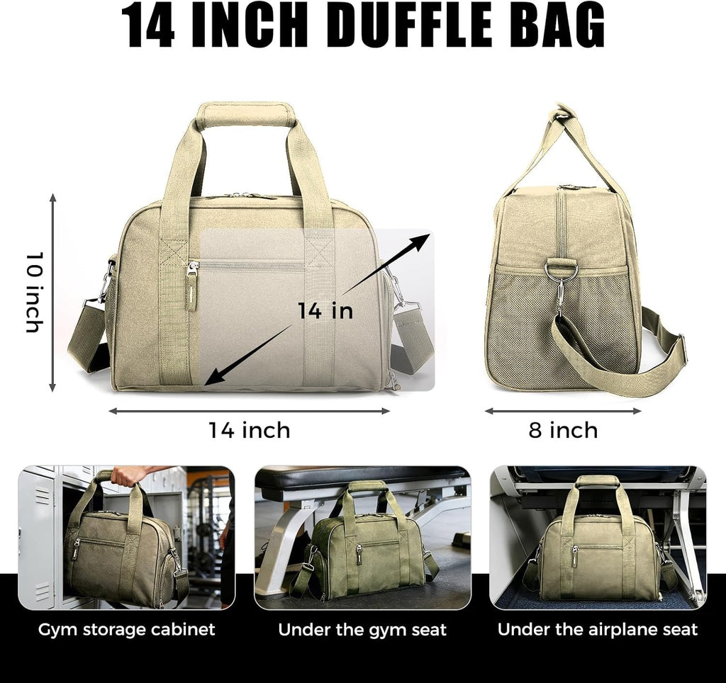 SeaRock 14 inch Small Gym Bag for Men & Women, Mini Duffle Bag with Shoe Compartment, Carry On Duffel Bag for Travel Sports, Khaki